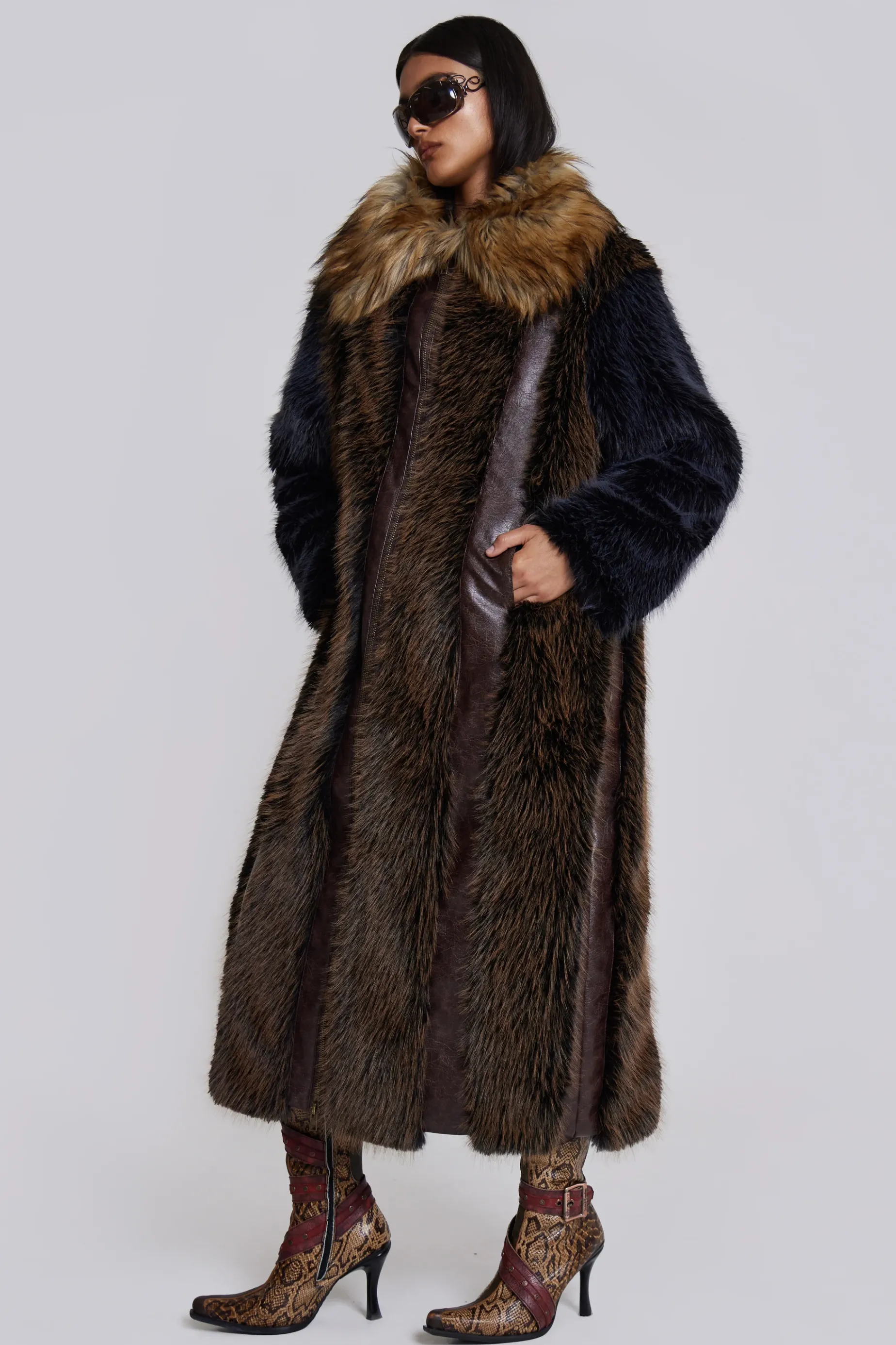 Jaded London Agatha Brown Faux Fur Coat-Women Faux Fur Jackets & Coats | Coats