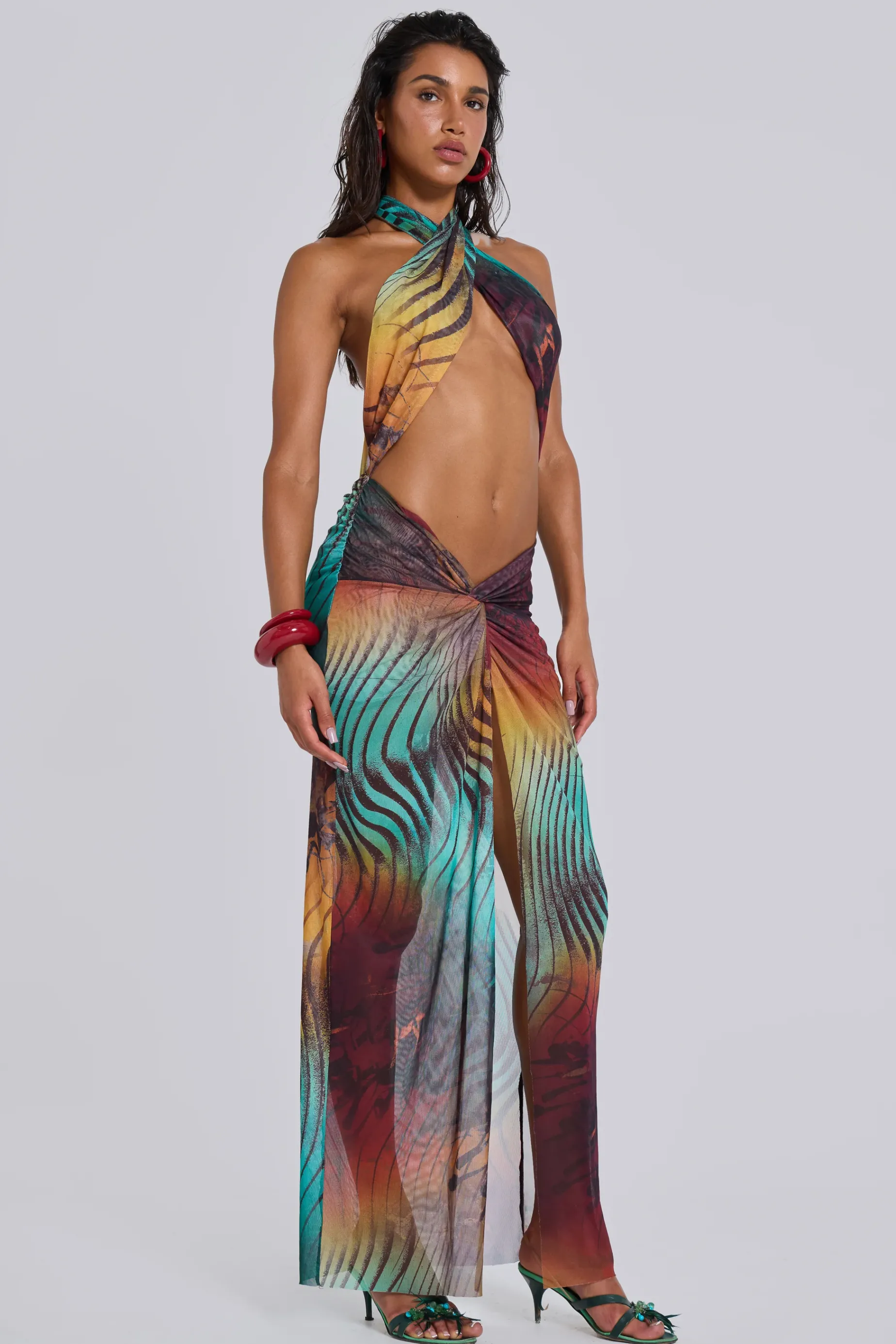 Jaded London Akila Knotted Halter Maxi Dress-Women Beach Cover Ups | Beach Skirts & Dresses