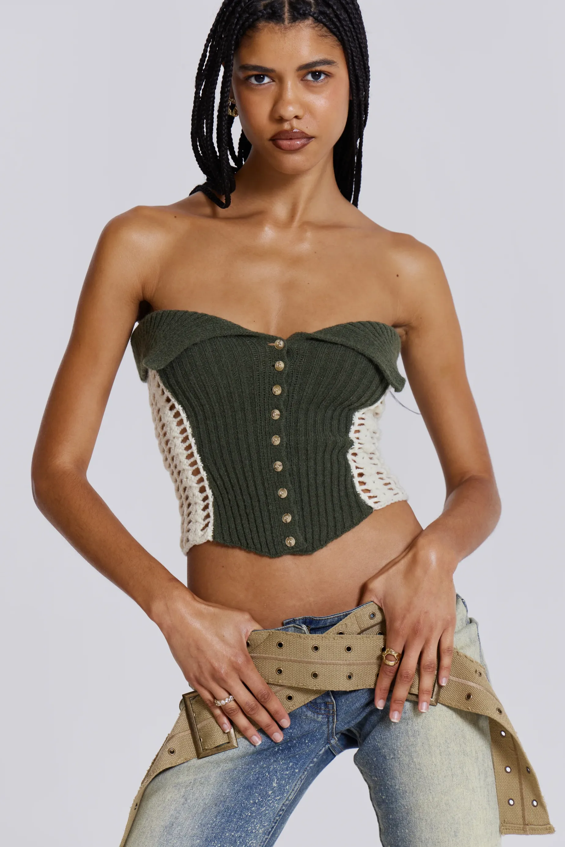 Jaded London Akio Knitted Corset Top-Women Crop Tops | Corsets