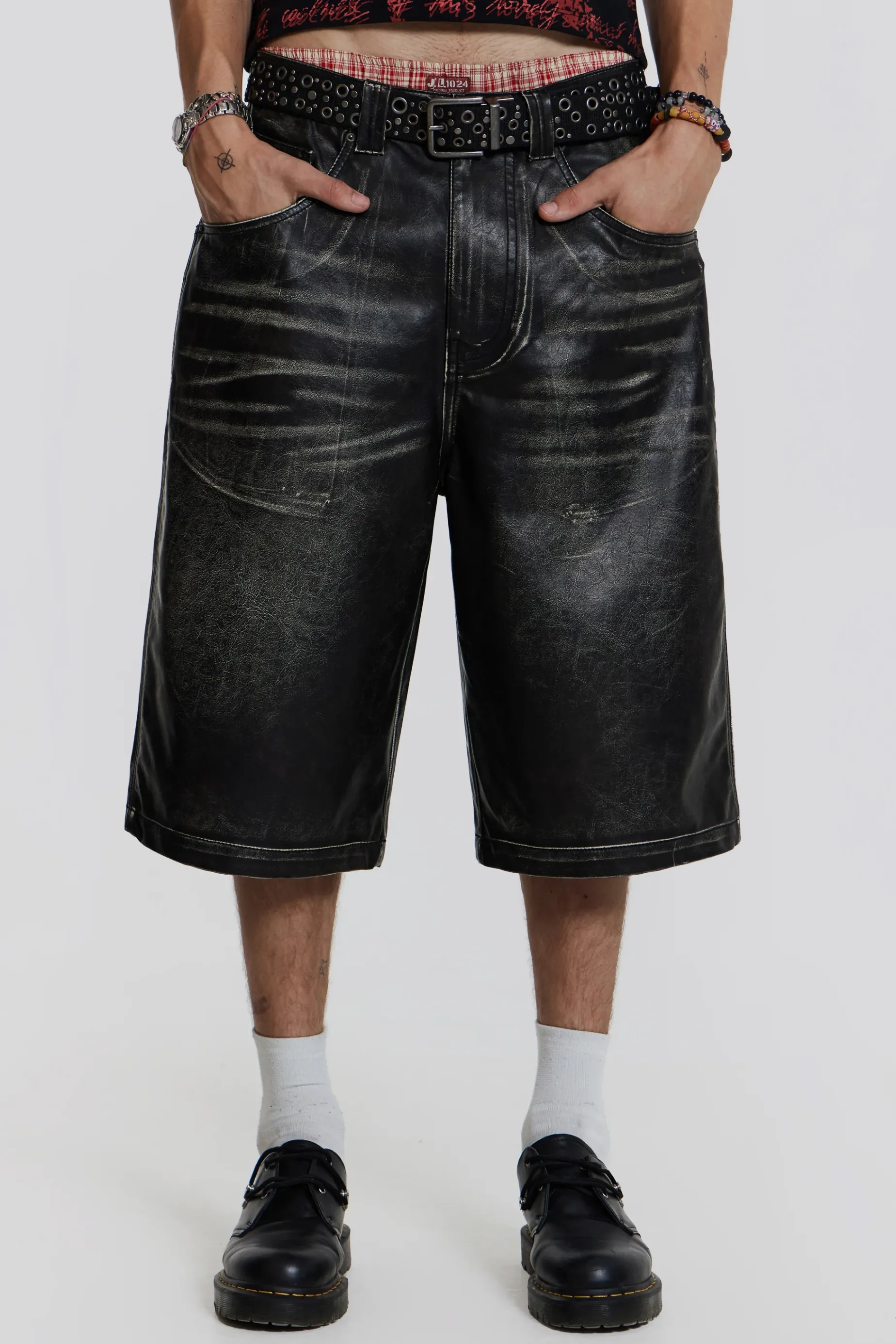 Jaded London Ash Faux Leather Colossus Shorts- Jorts & Shorts