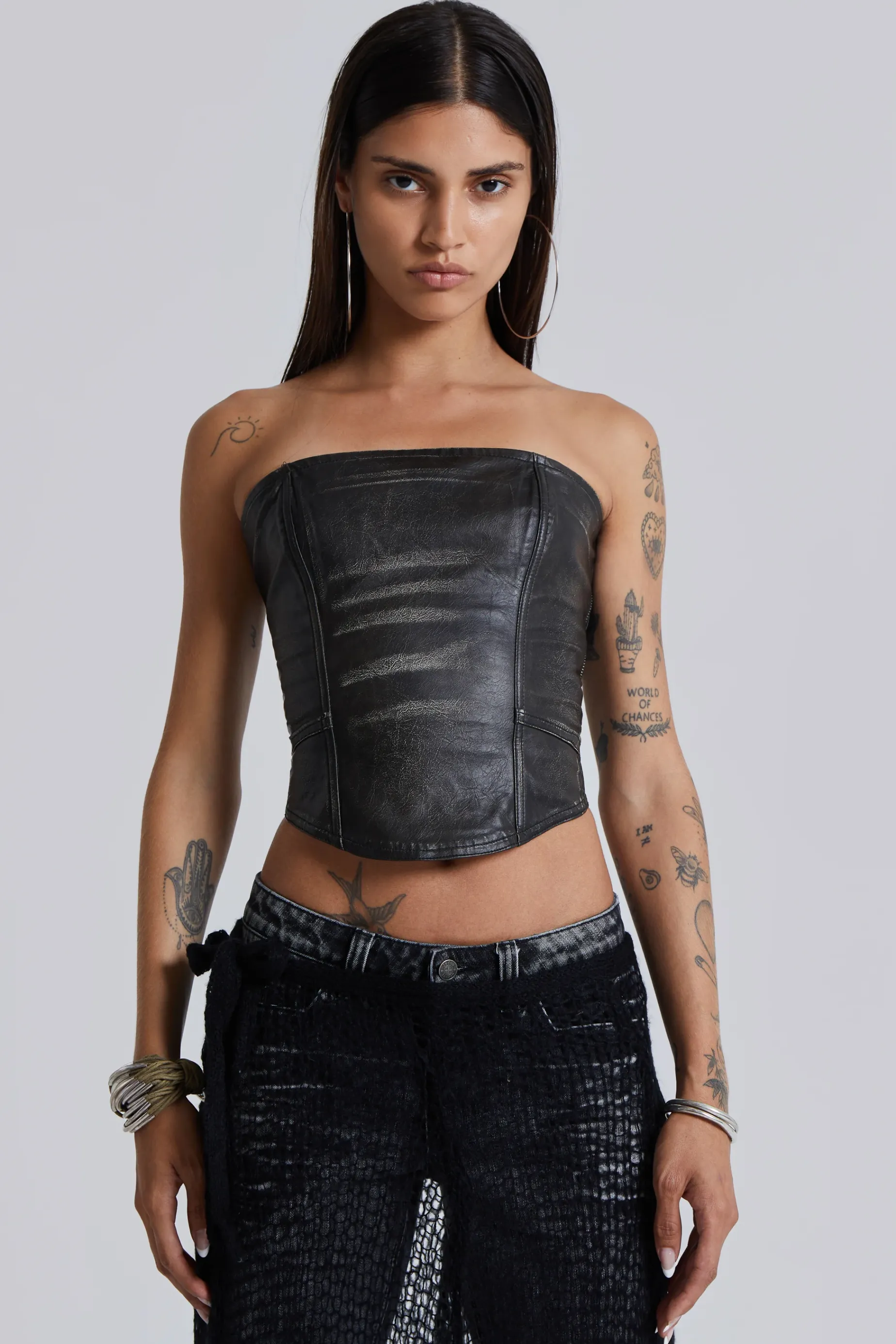 Jaded London Ash Faux Leather Corset-Women Bandeau | Crop Tops