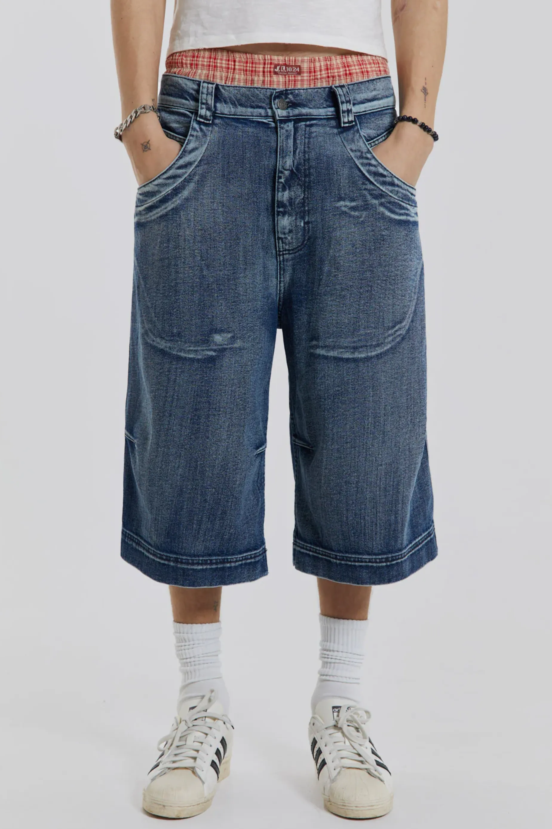 Jaded London Axle Acid Wash Denim Jorts- Jorts & Shorts