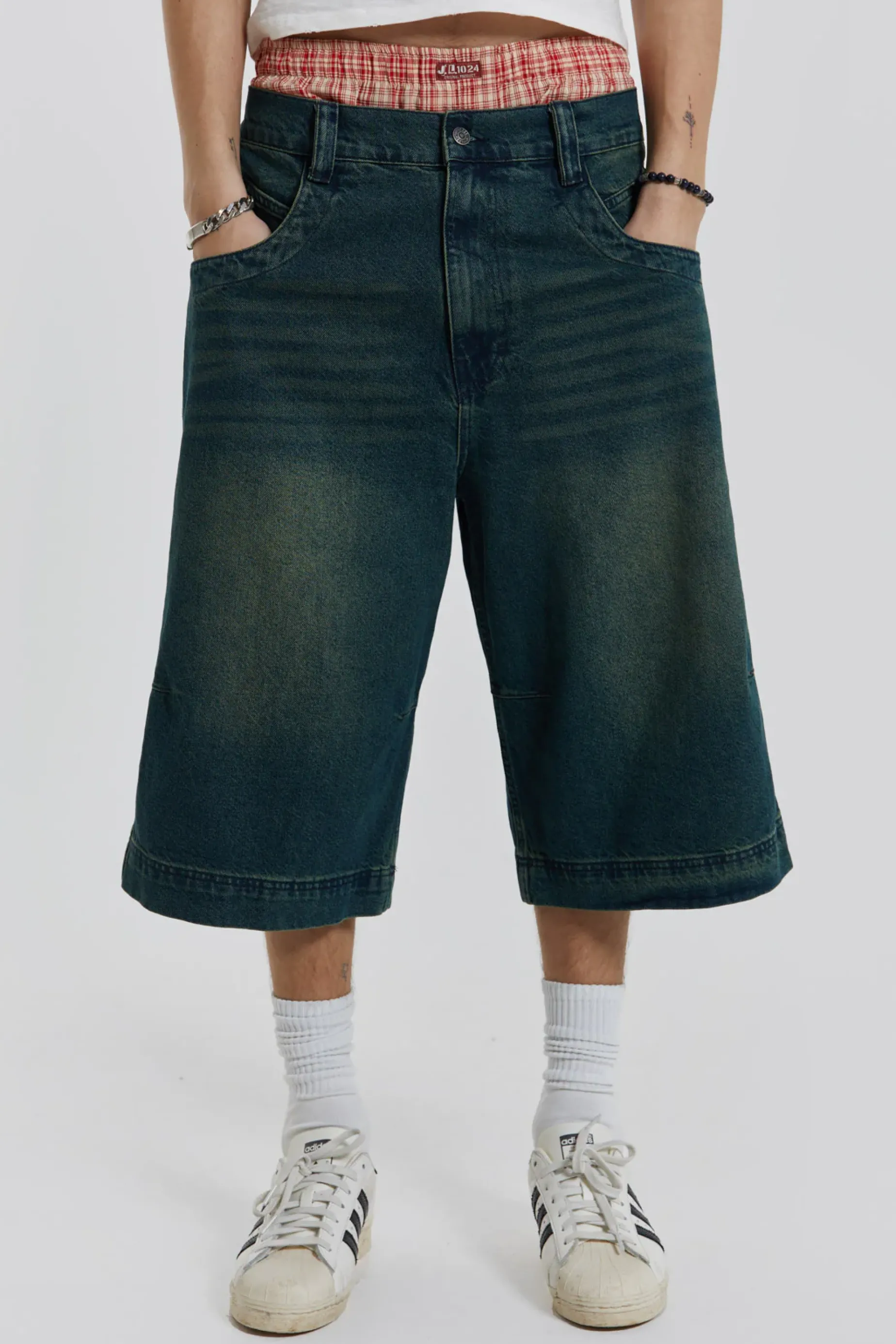 Jaded London Axle Sandblast Denim Jorts- Jorts & Shorts