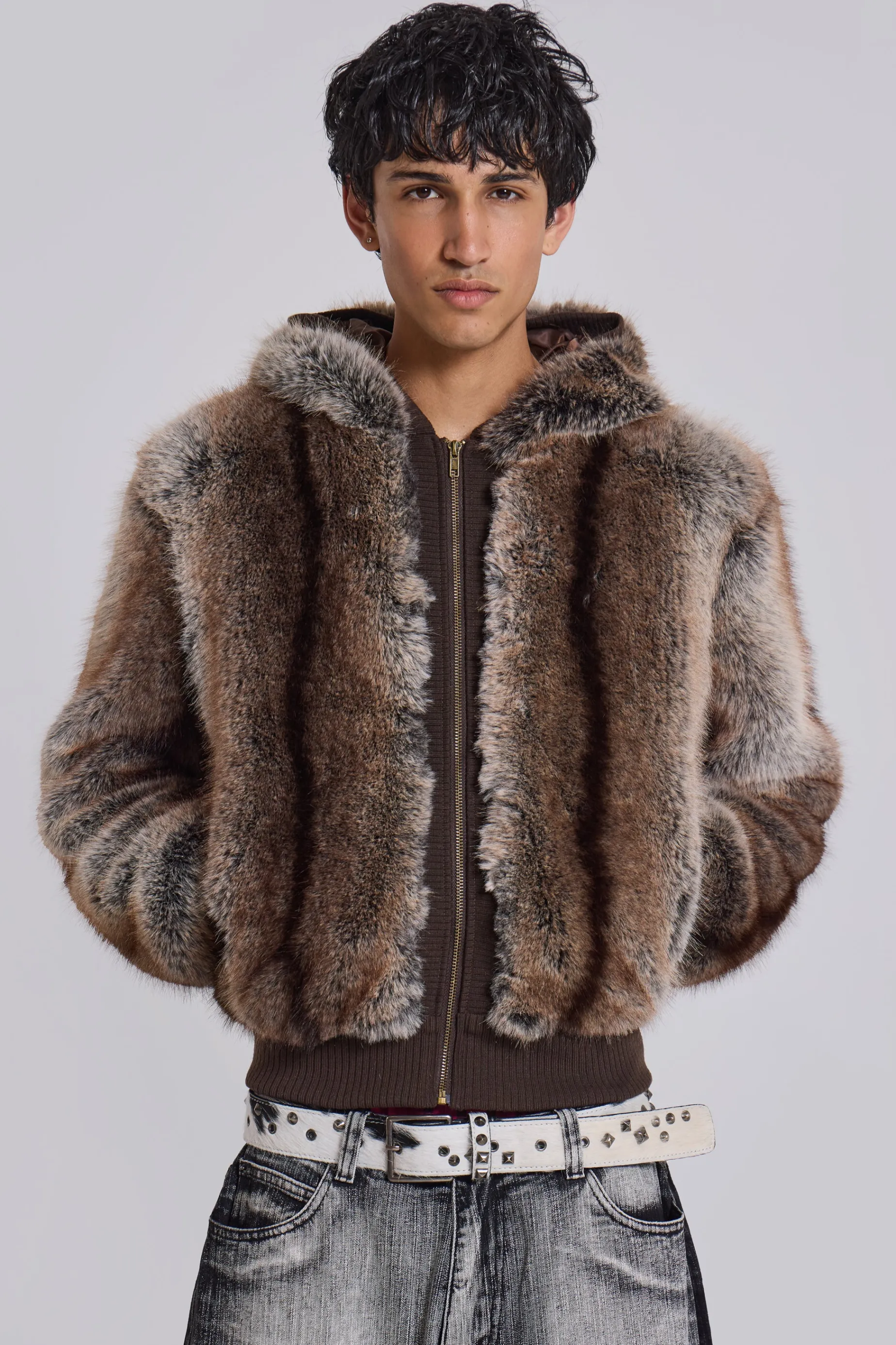 Jaded London Bear Faux Fur Hooded Jacket- Outerwear