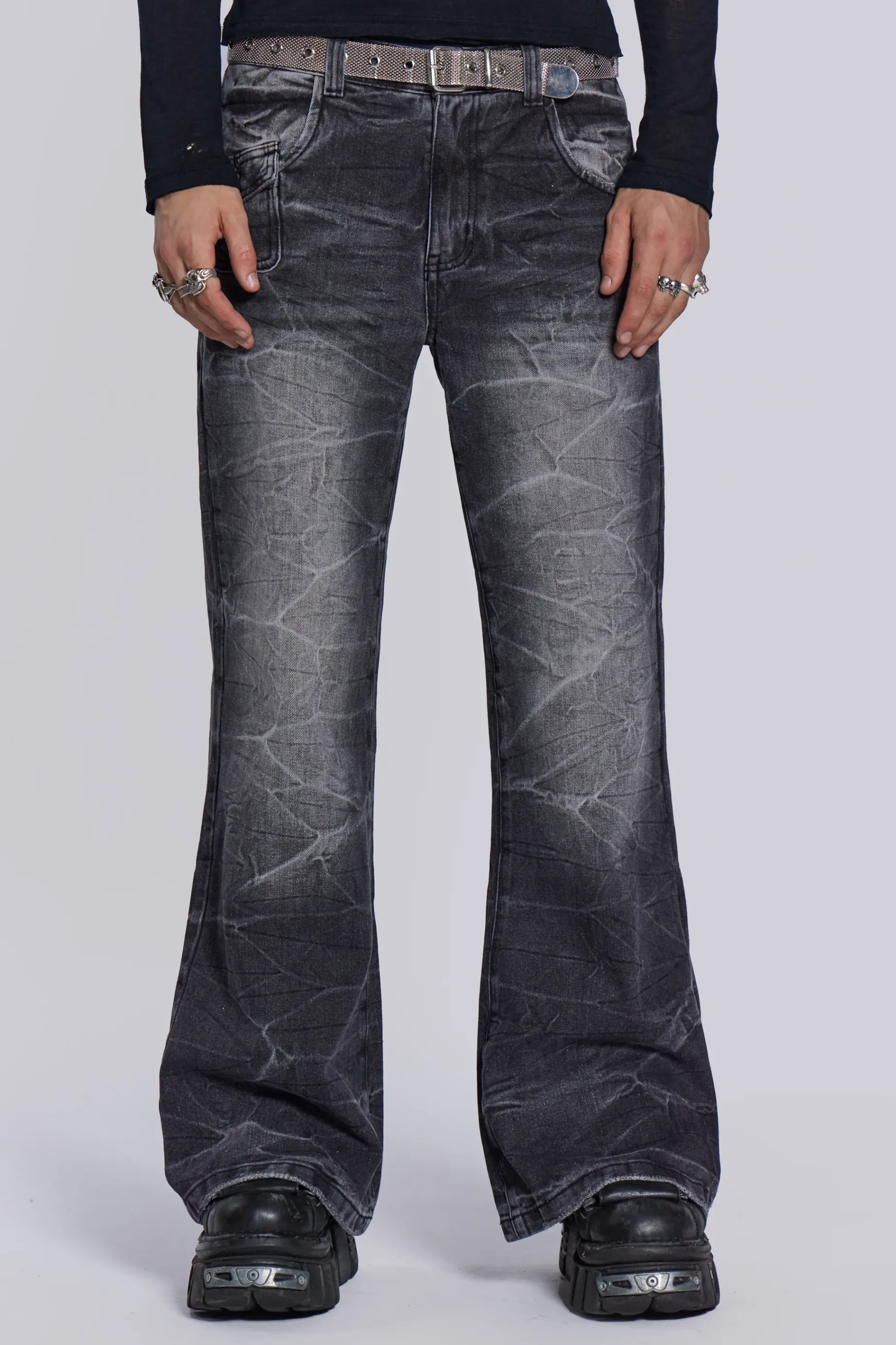 Jaded London Black Crease Blaze Jeans- Bootcut Jeans