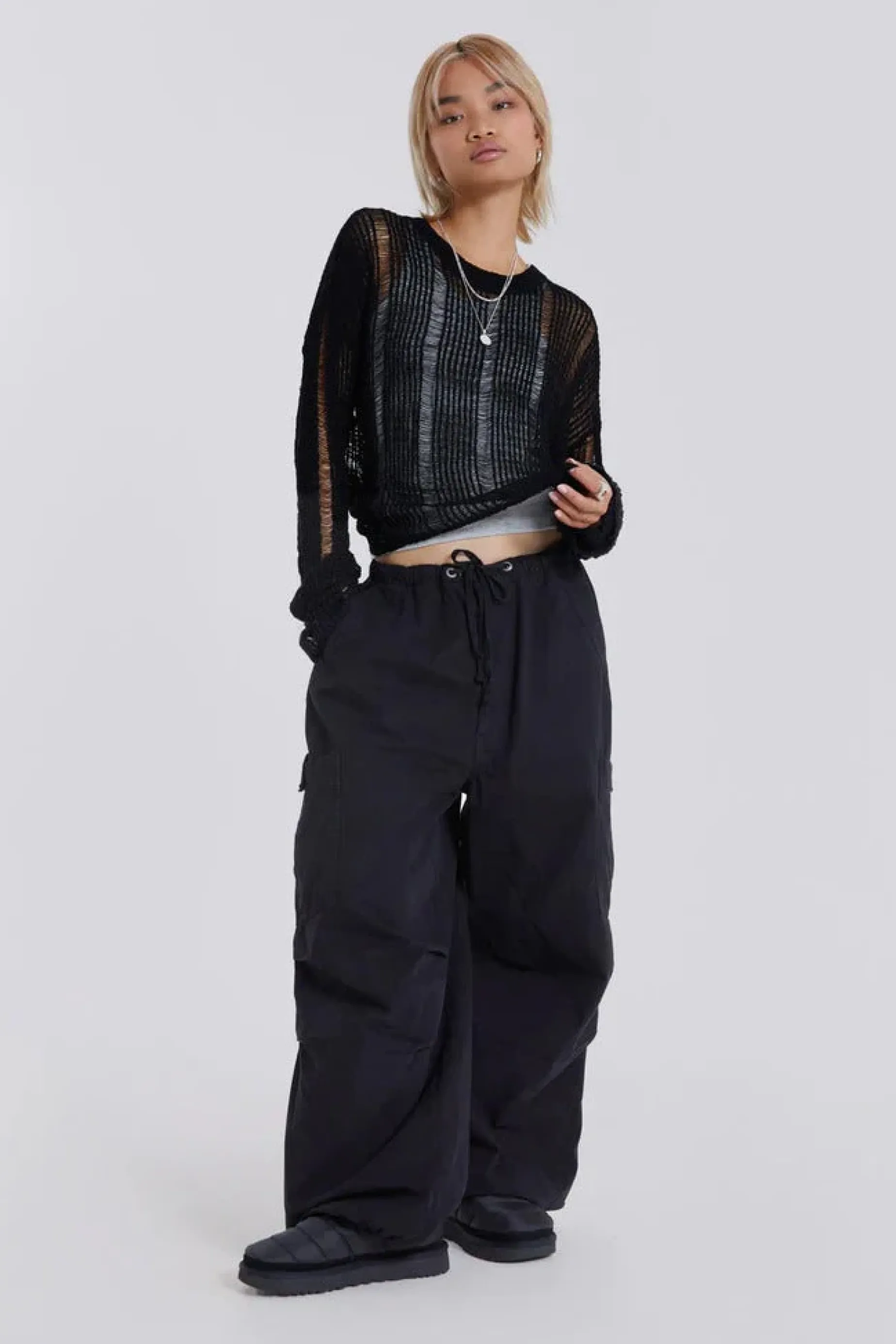 Jaded London Black Parachute Cargo Pants-Women Cargo Pants | Parachute Pants