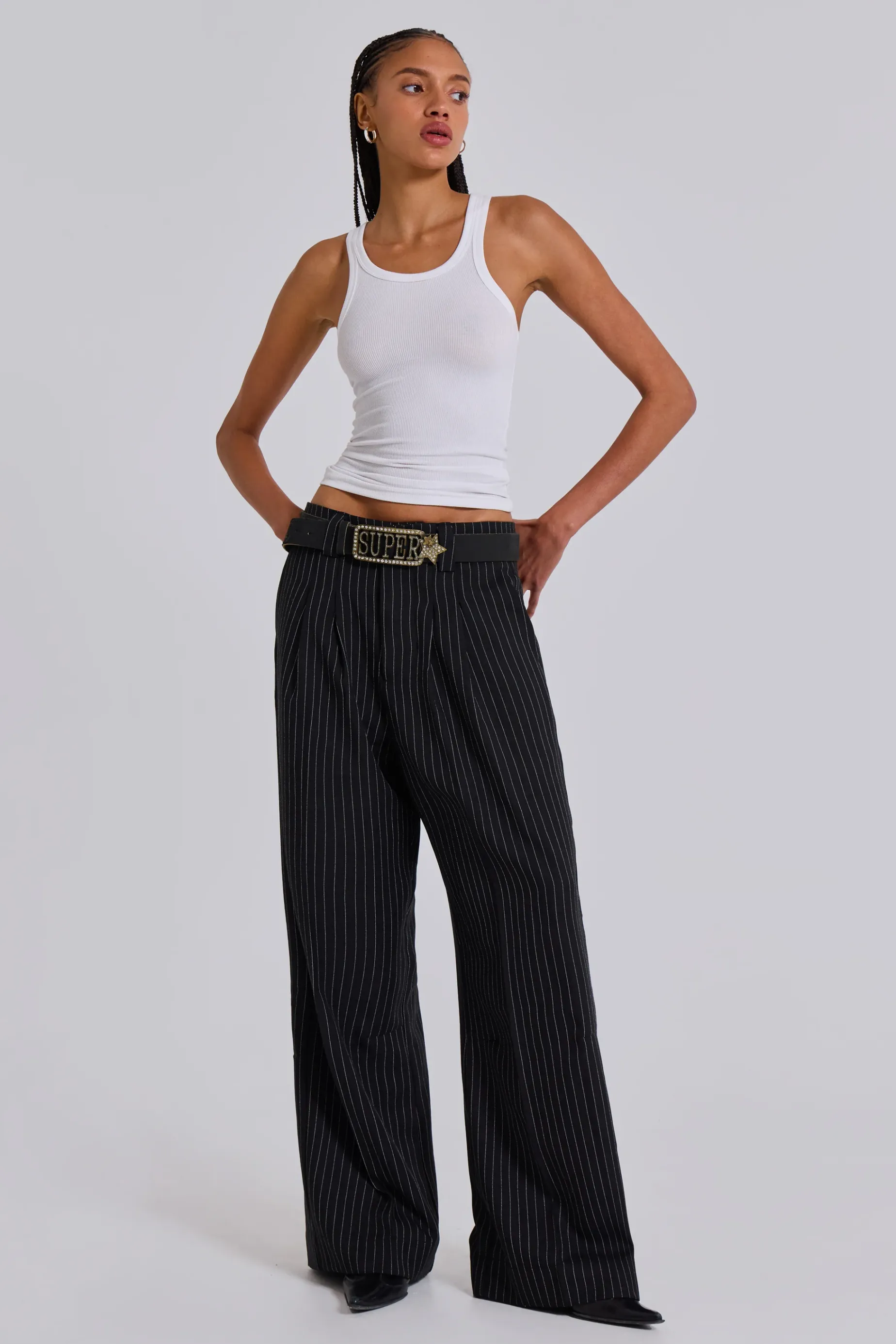 Jaded London Black Pinstripe Goliath Suit Pants-Women Trousers & Pants