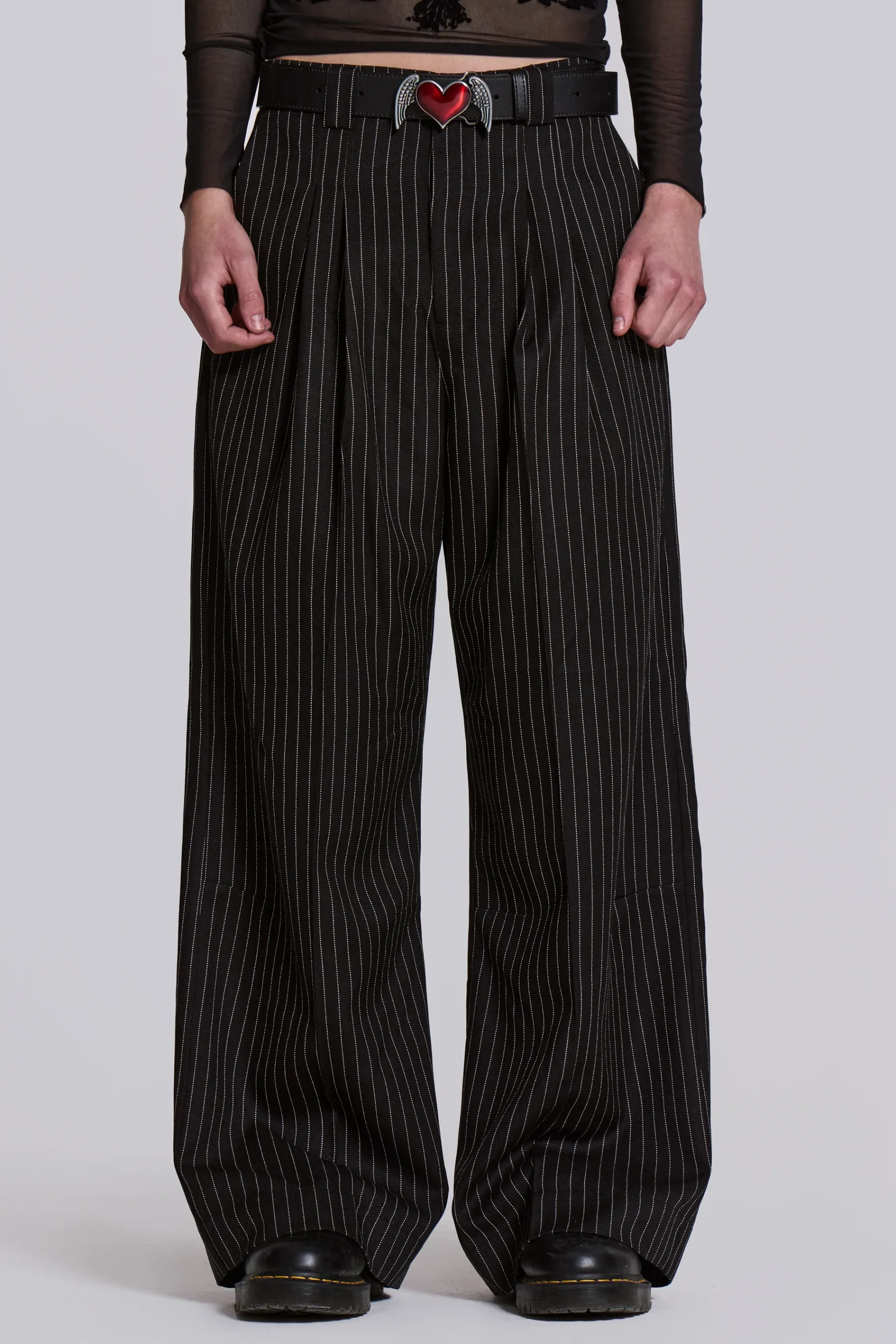 Jaded London Black Pinstripe Goliath Suit Pants- Suit Trousers | Suit Trousers