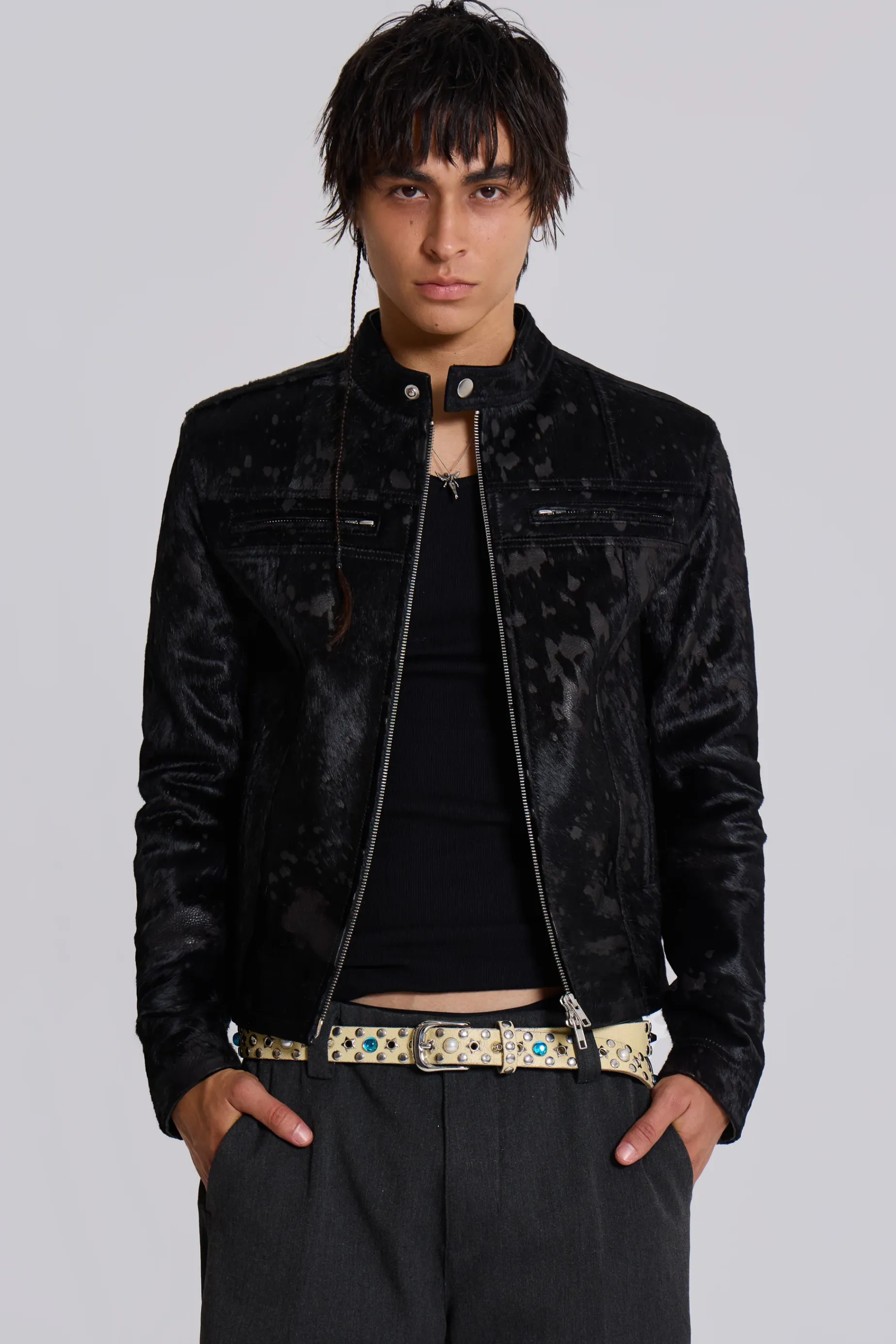 Jaded London Black Real Leather Piston Jacket- Outerwear