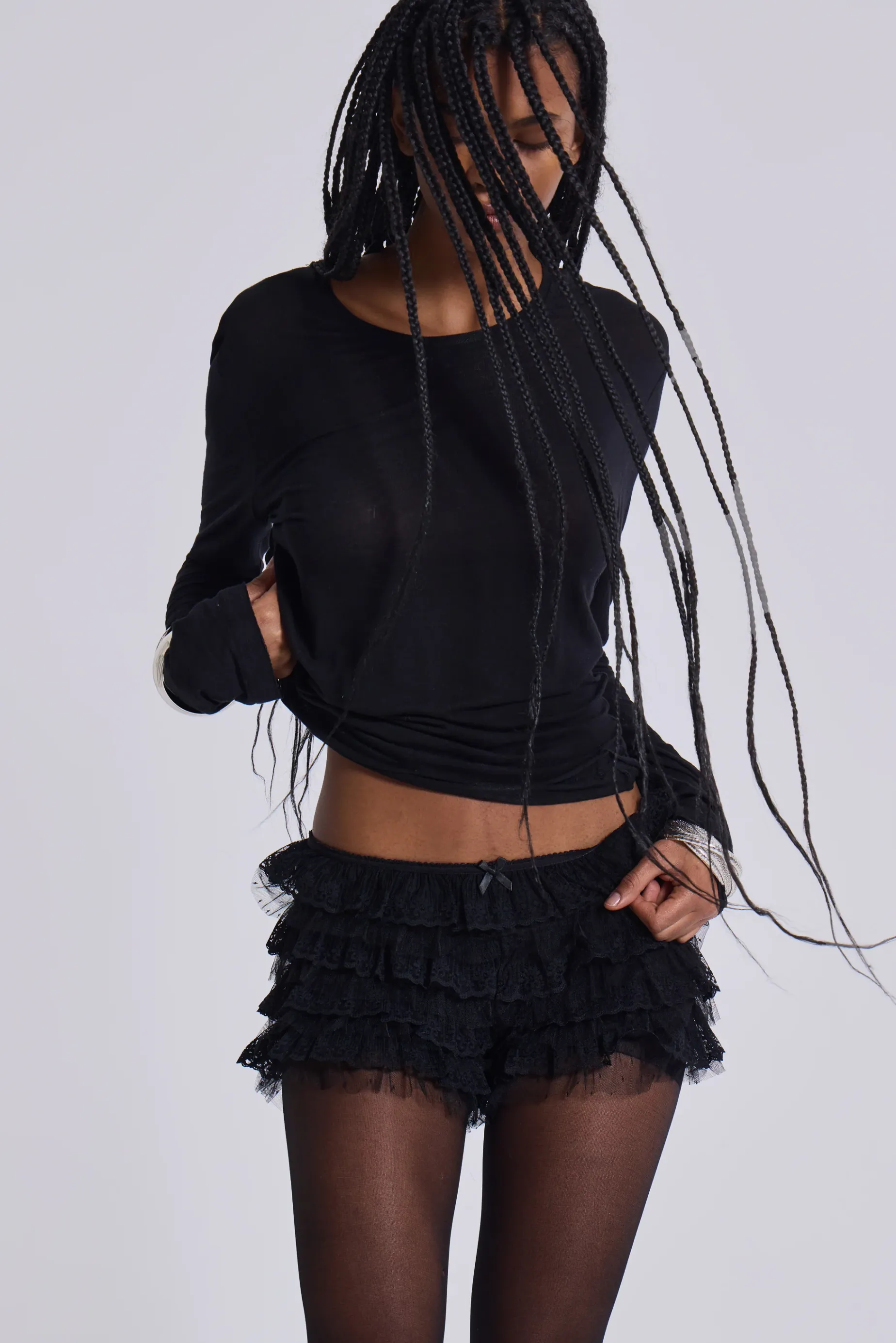 Jaded London Black Rhea Lace Bloomer Shorts-Women Bloomer Shorts | Shorts & Jorts