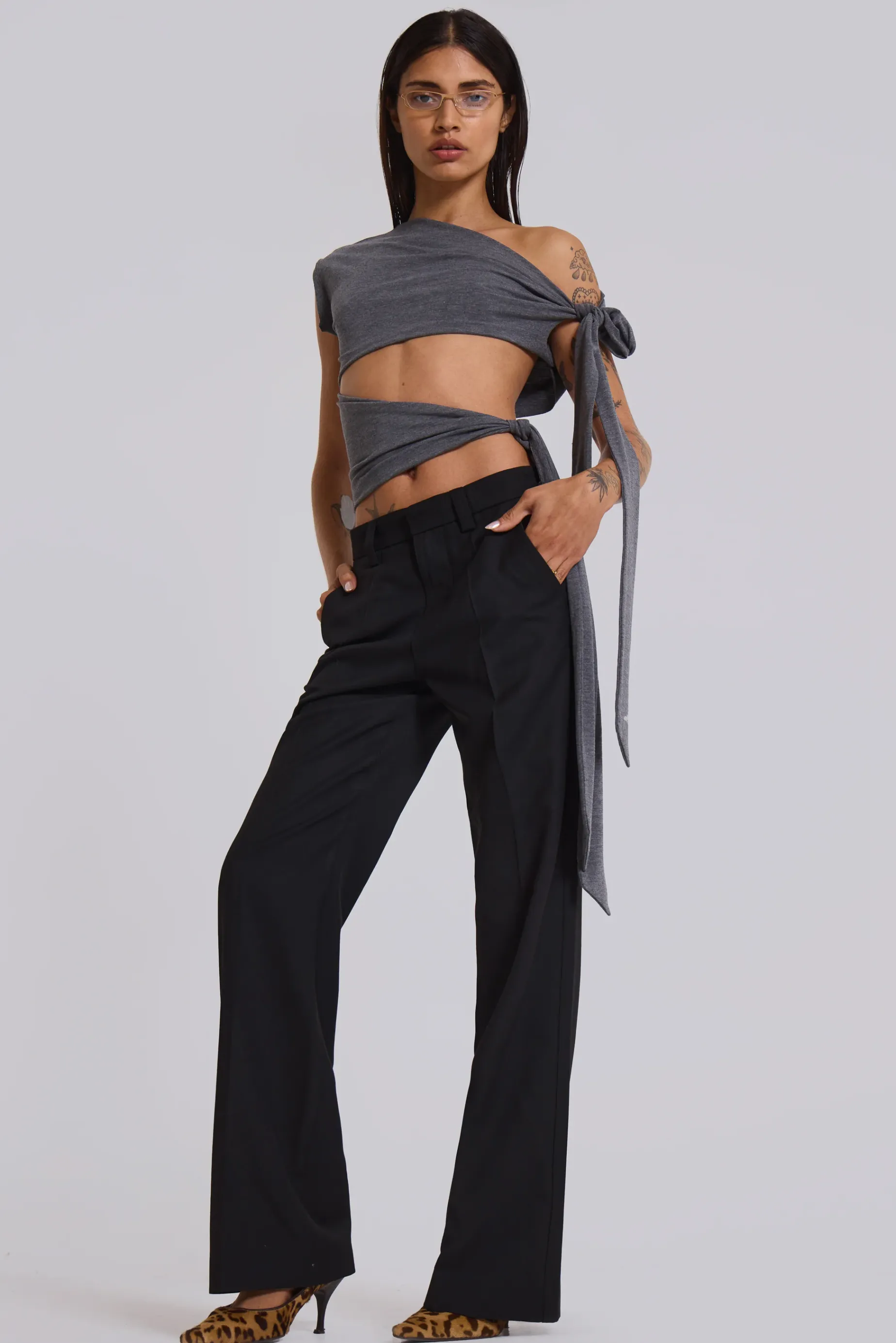 Jaded London Black Stacked Bootcut Suit Pants-Women Trousers & Pants