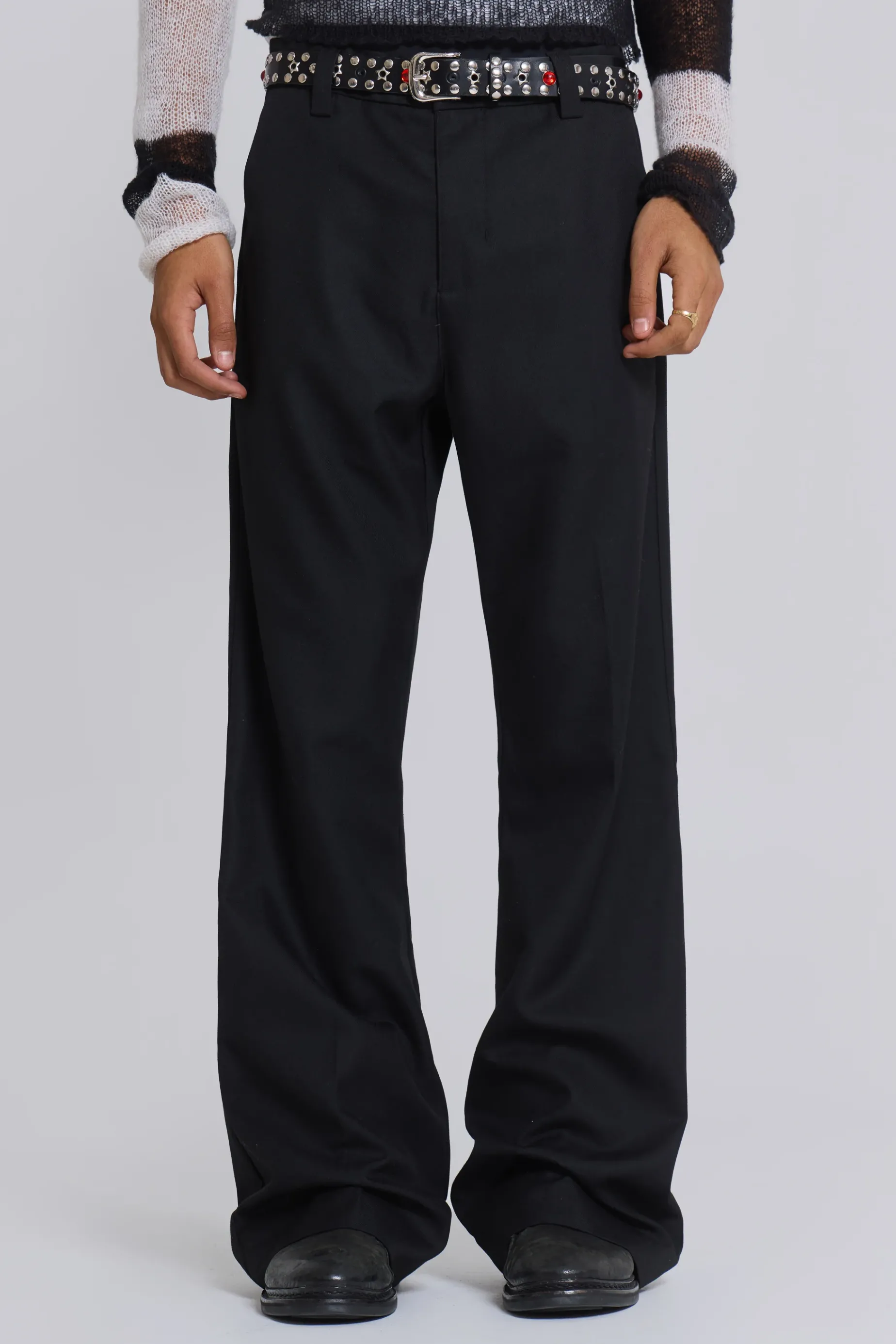 Jaded London Black Stacked Bootcut Suit Pants- Suit Trousers | Suit Trousers