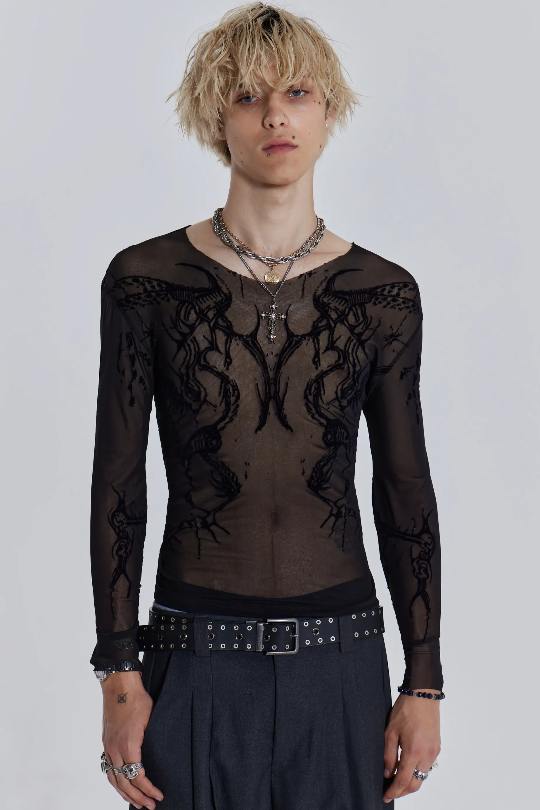 Jaded London Black Wings Mesh Top- Tops