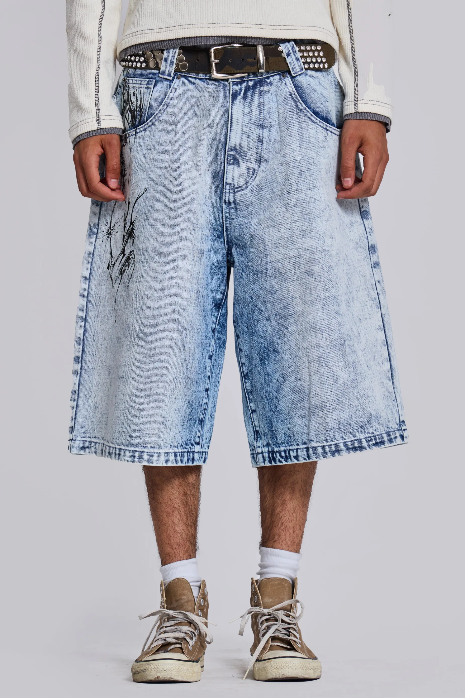 Jaded London Blue Decal Jorts- Jorts & Shorts | Jorts