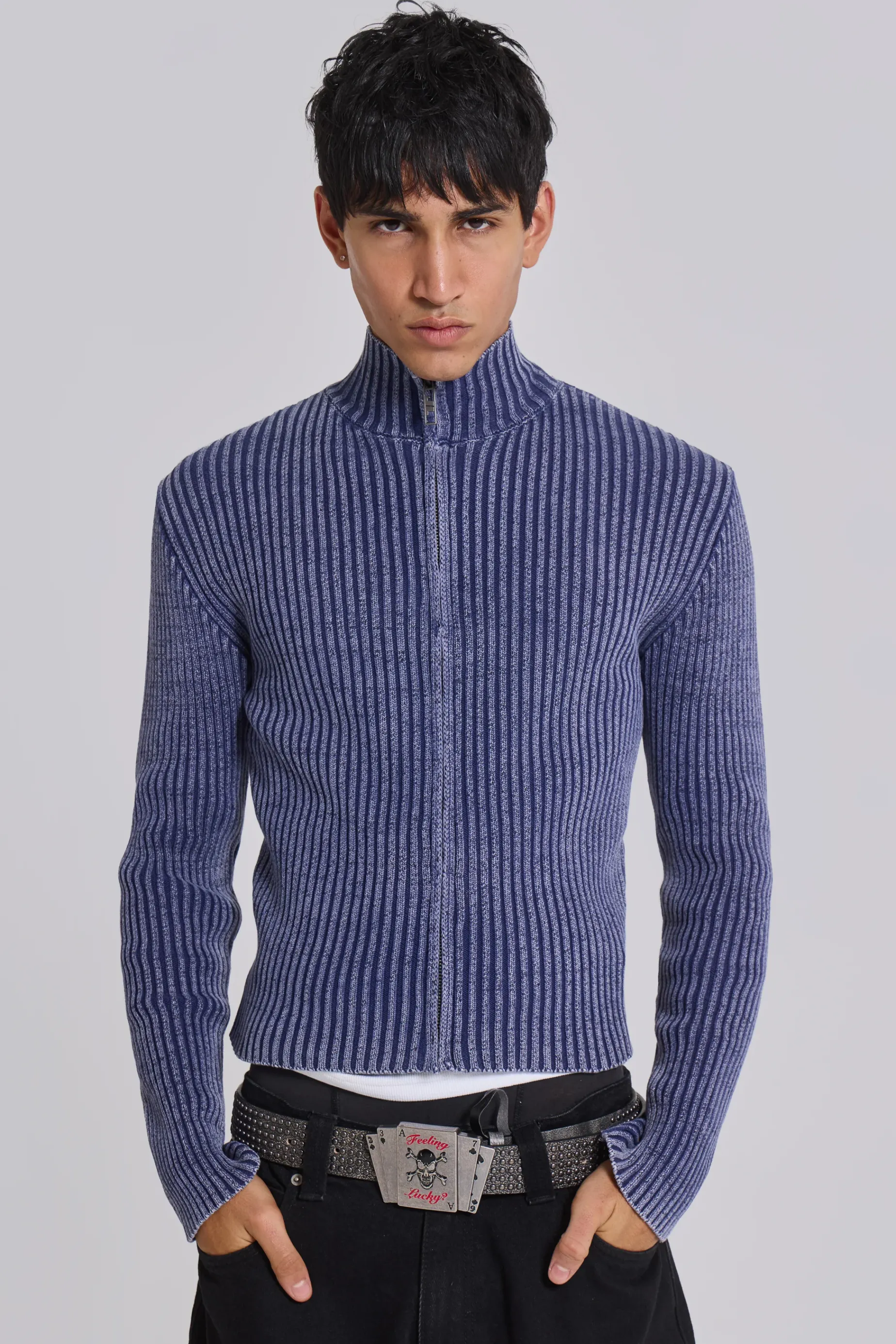 Jaded London Blue Lucid Knit Track Top- Knitwear | Knitwear