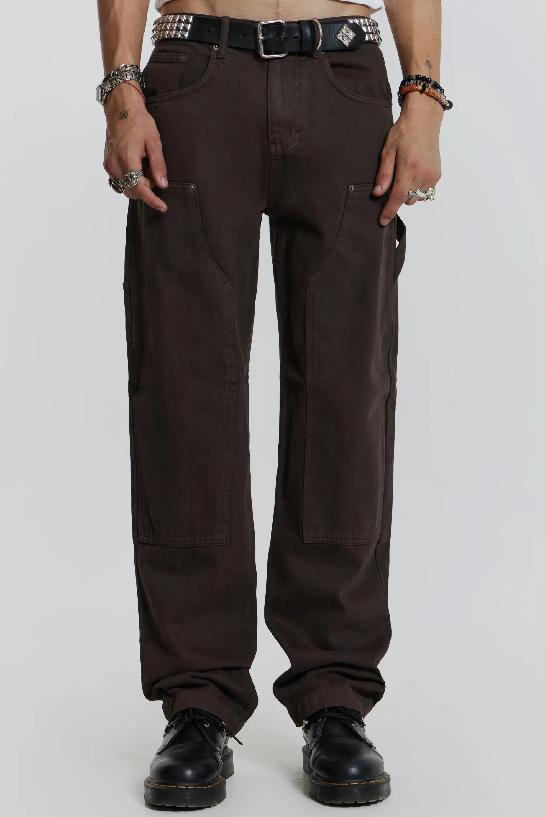 Jaded London Brown Carpenter Jeans In Skate Fit- Baggy Jeans