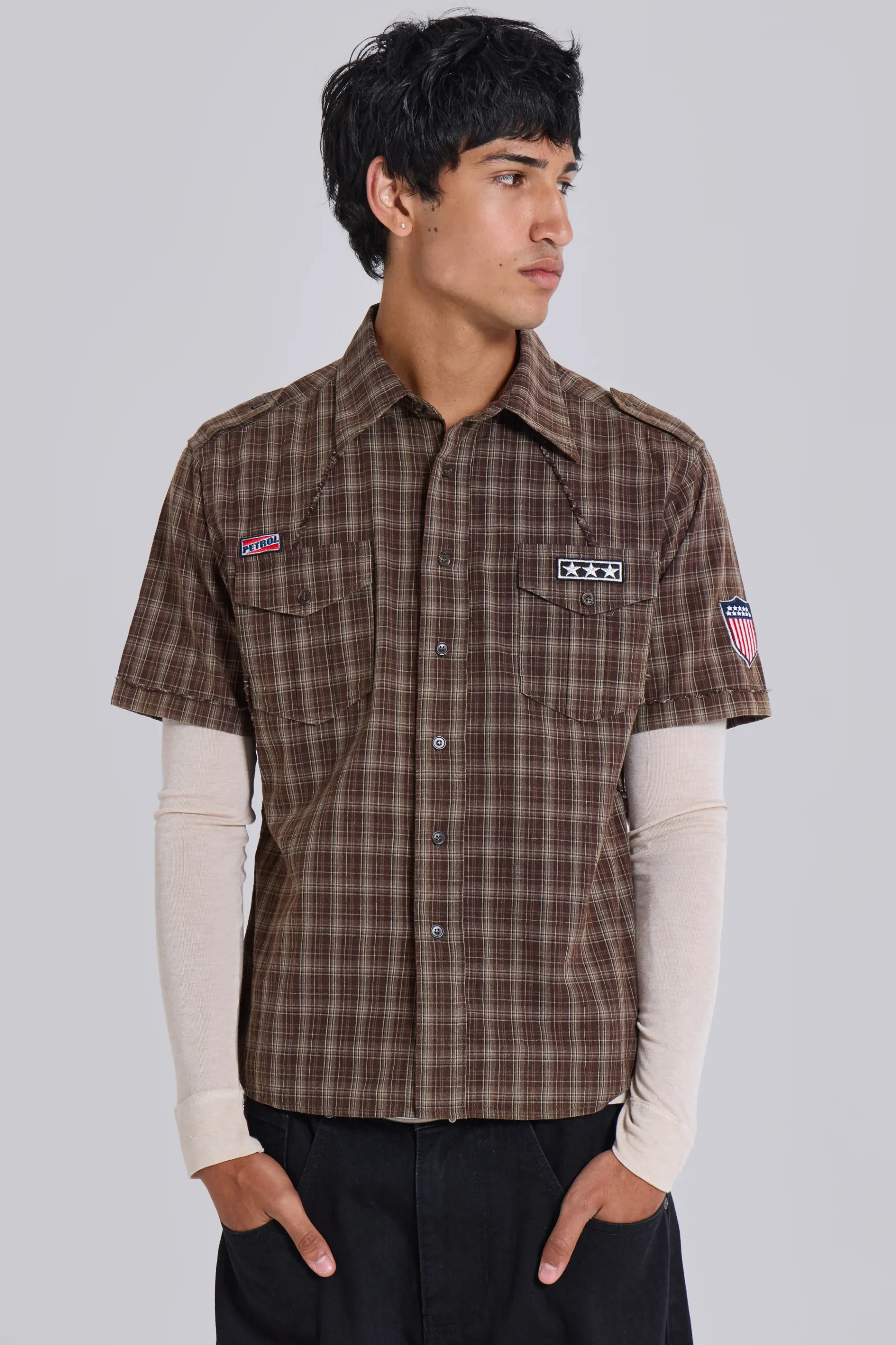 Jaded London Brown Check Scout Shirt- Shirts | Tops