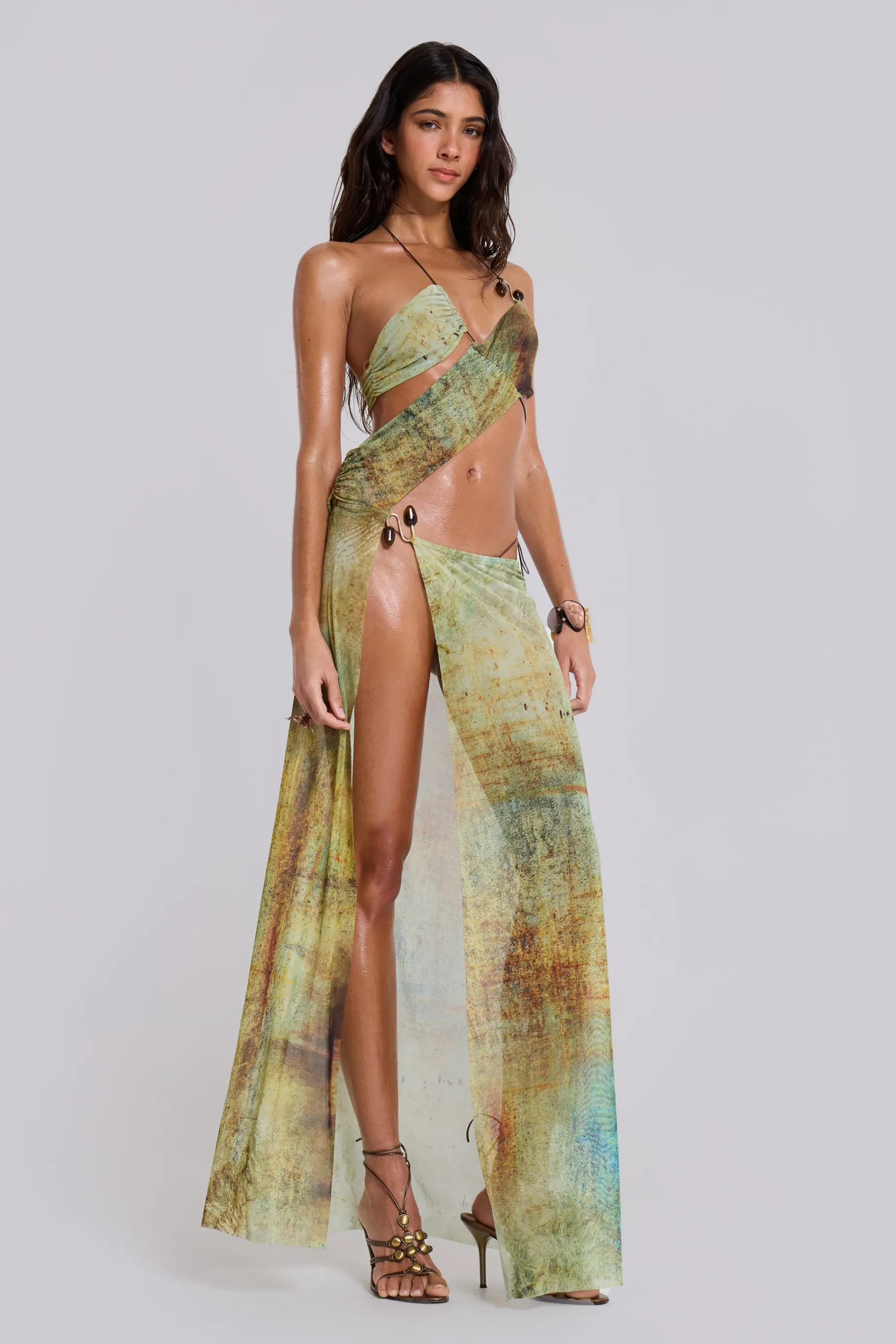 Jaded London Cantha Asymmetric Cut Out Maxi Dress in Lagoon-Women Beach Co-Ords | Beach Co-ords