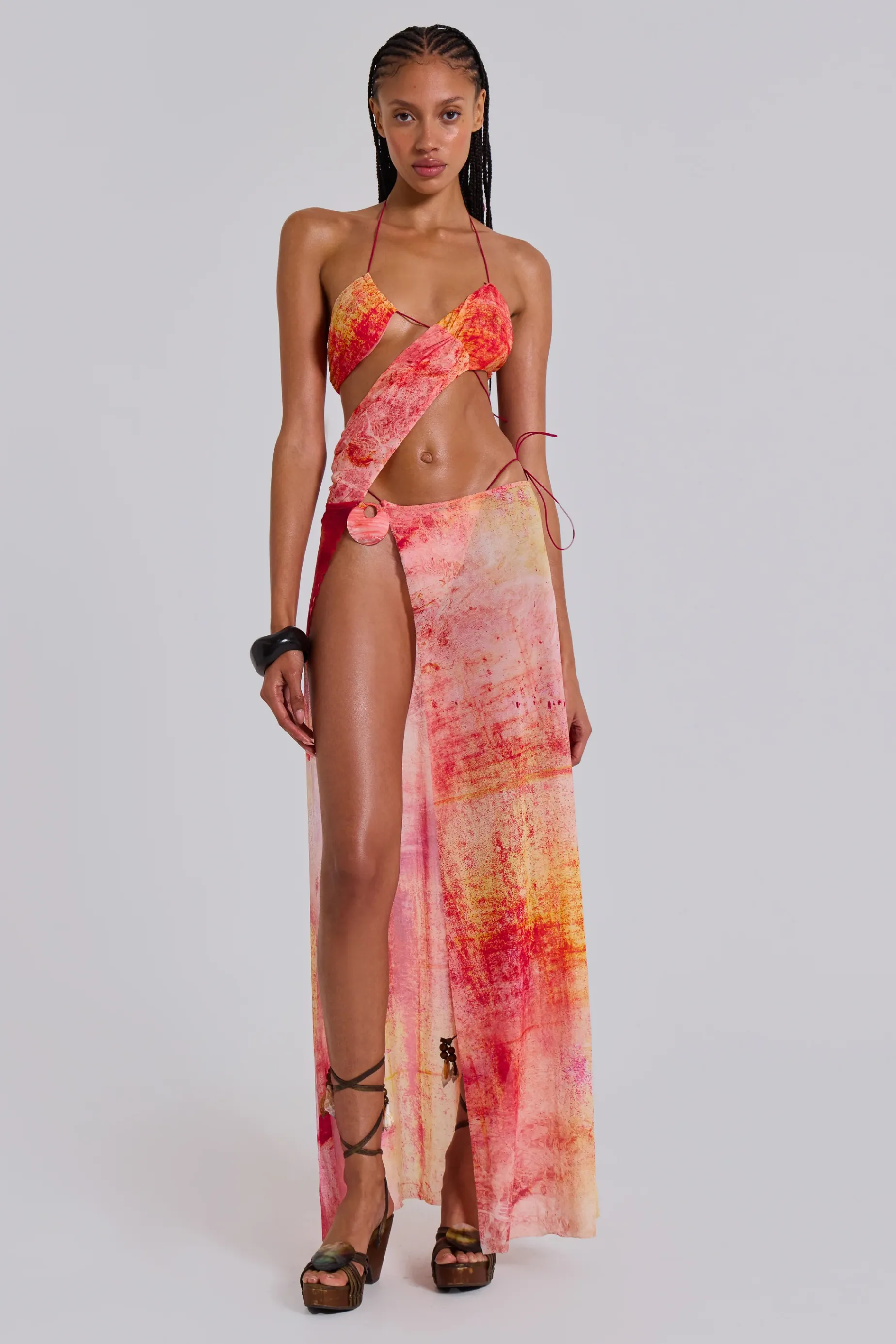 Jaded London Cantha Asymmetric Cut Out Maxi Dress in Sunset-Women Beach Co-Ords | Beach Co-ords