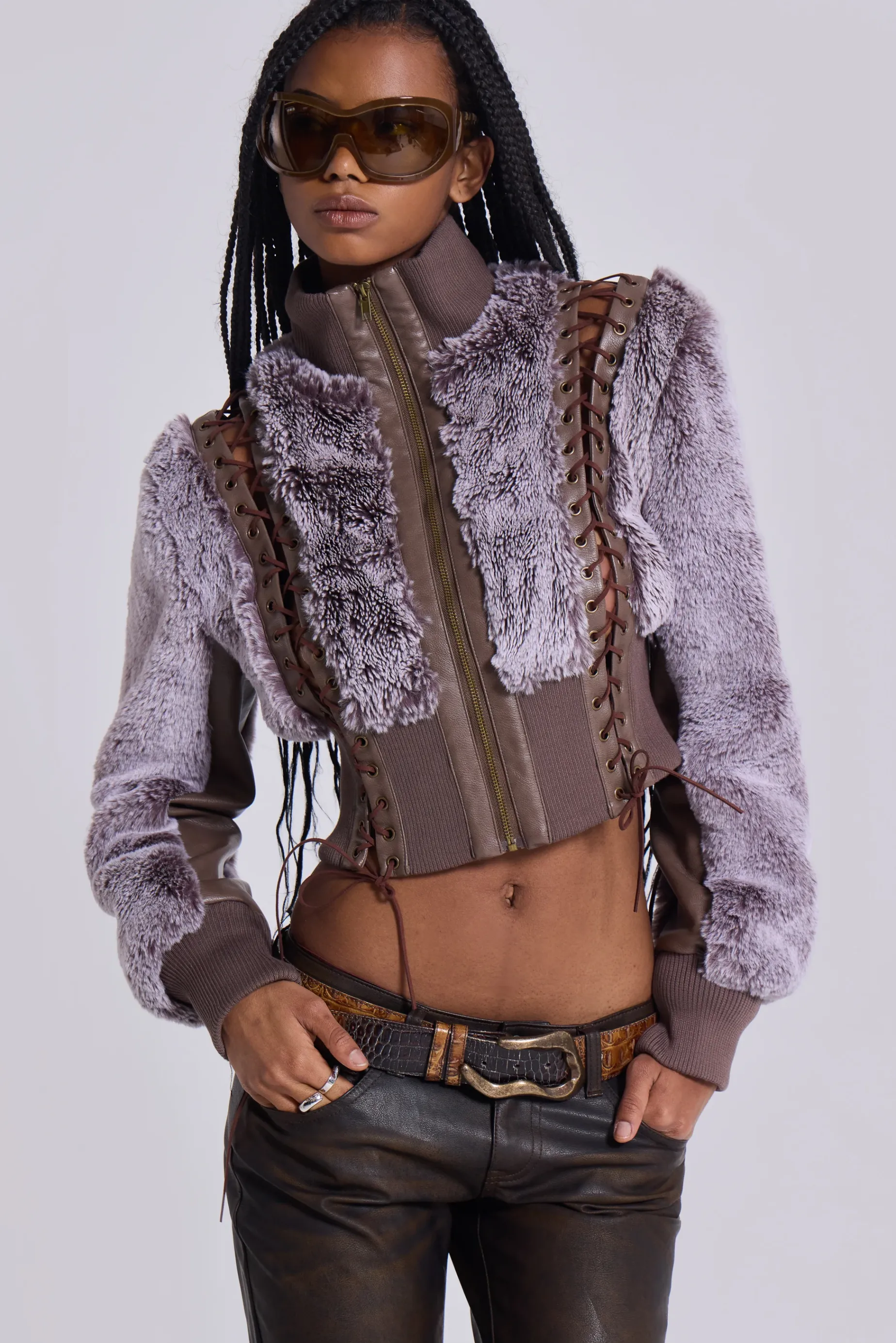 Jaded London Carlotta Faux Fur Lace Up Jacket-Women Faux Fur Jackets & Coats | Jackets