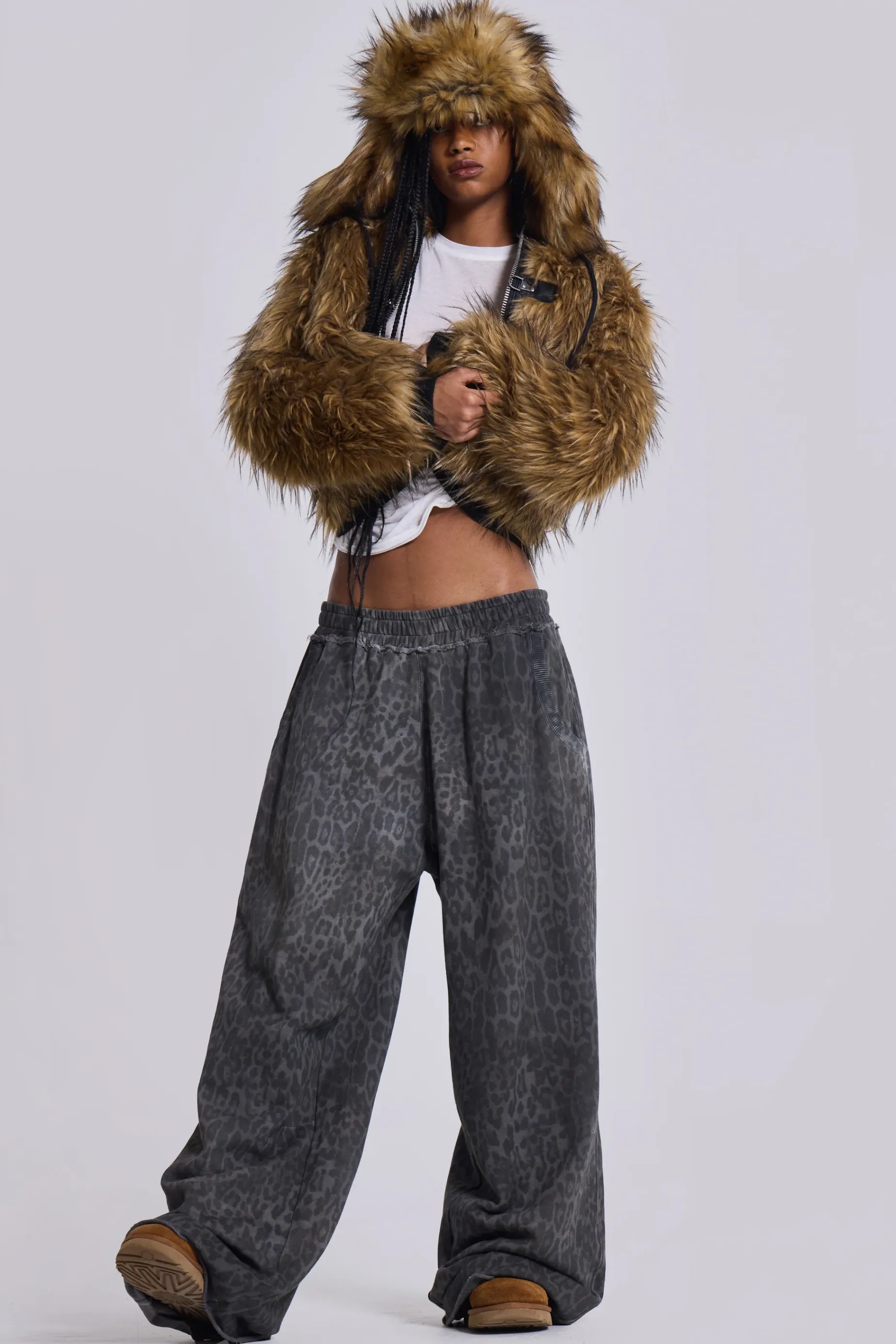 Jaded London Charcoal Leopard Monster Joggers-Women Baggy Joggers & Sweatpants | Joggers & Sweatpants