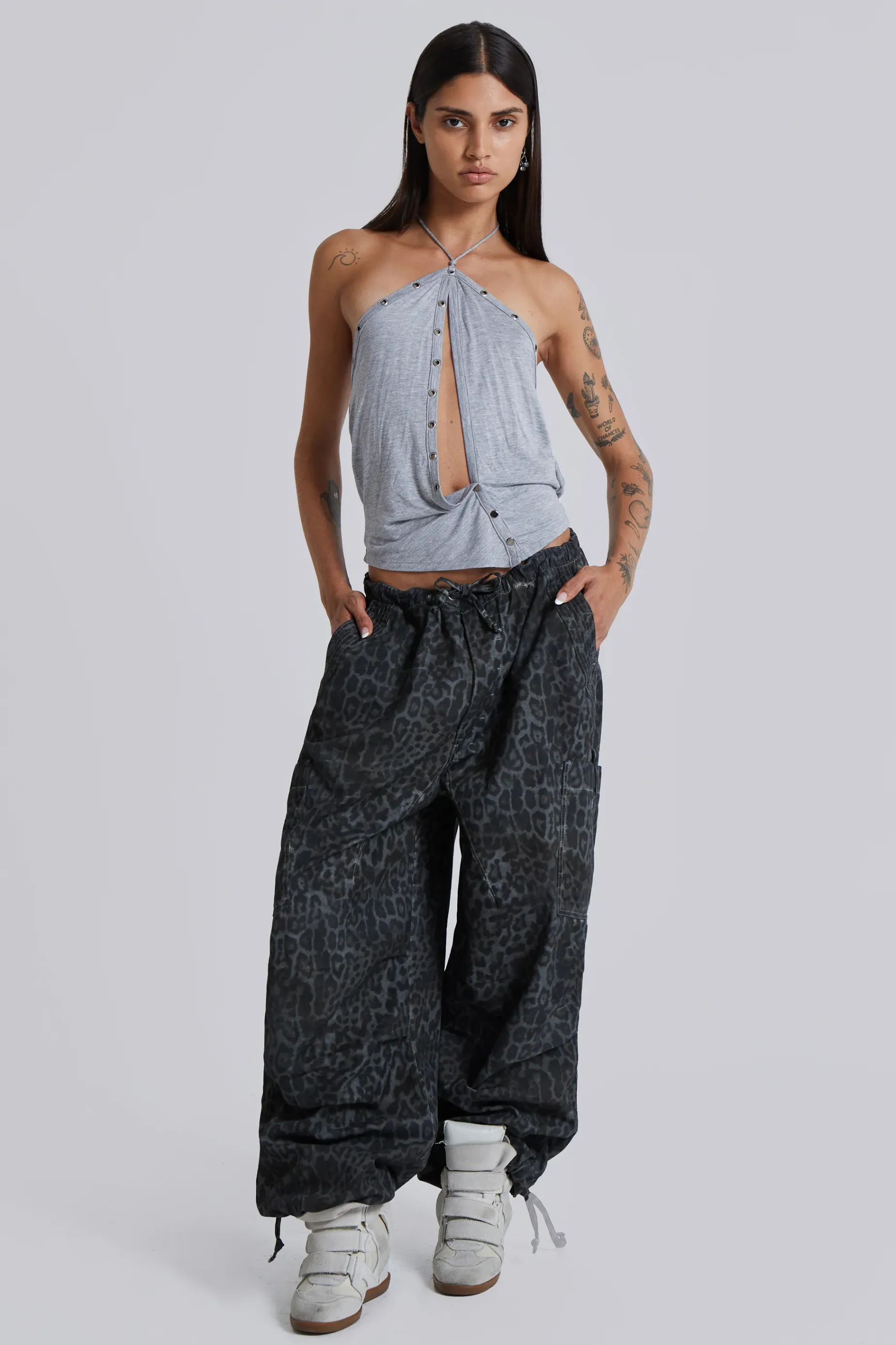 Jaded London Charcoal Leopard Parachute Pants-Women Cargo Pants | Trousers & Pants