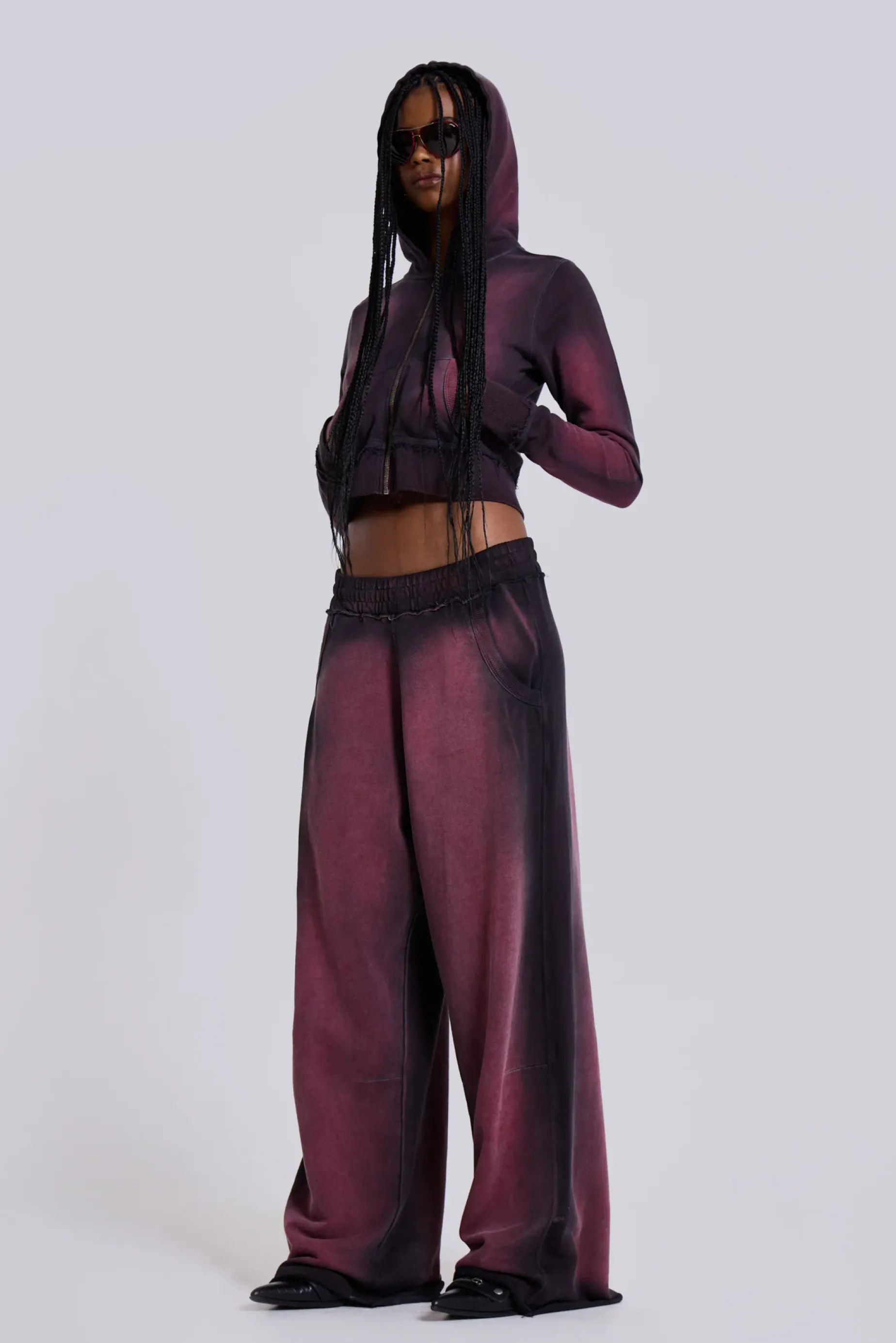 Jaded London Deep Red Fade Baggy Monster Joggers-Women Baggy Joggers & Sweatpants | Joggers & Sweatpants