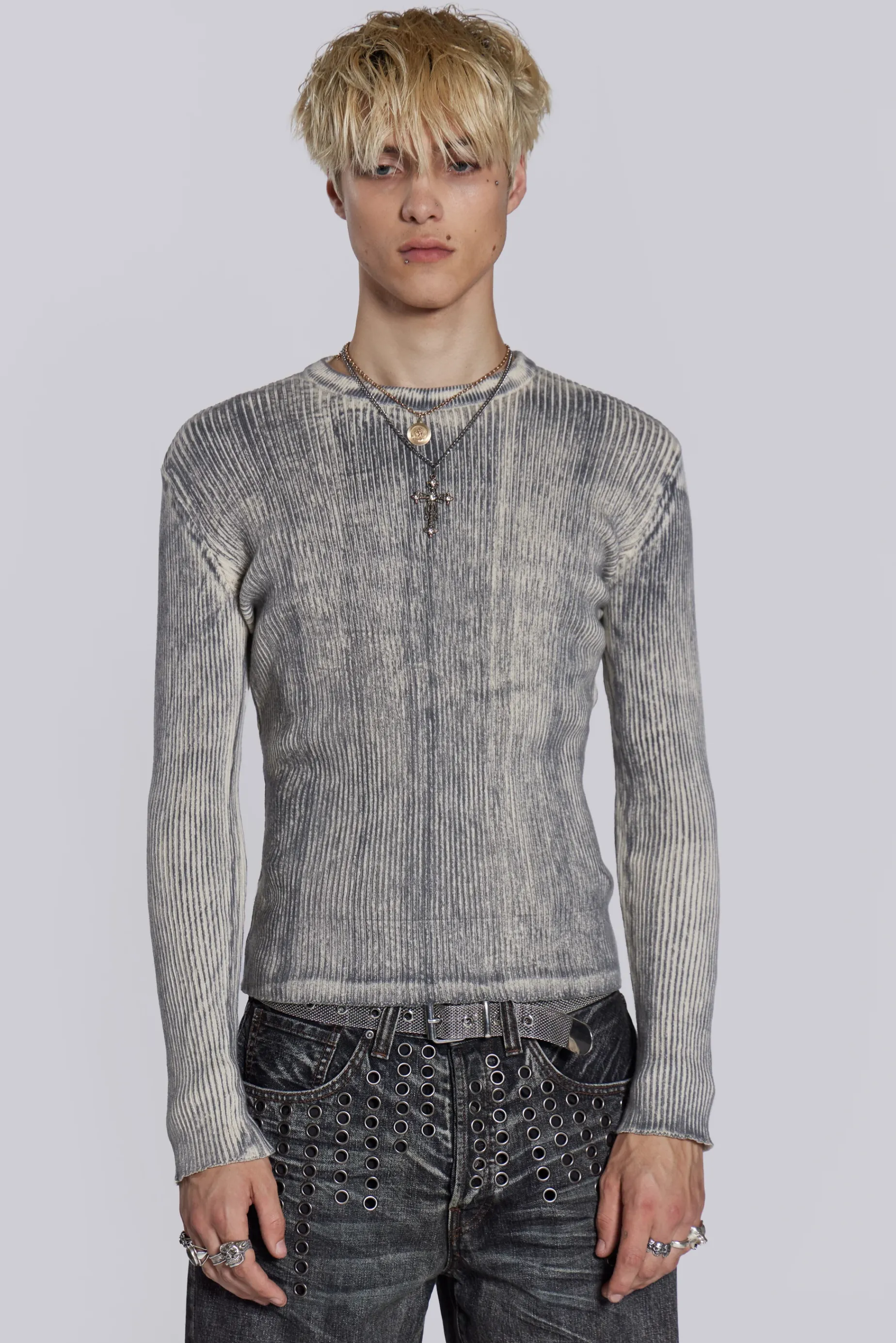 Jaded London Dirty White Scrape Knit- Tops