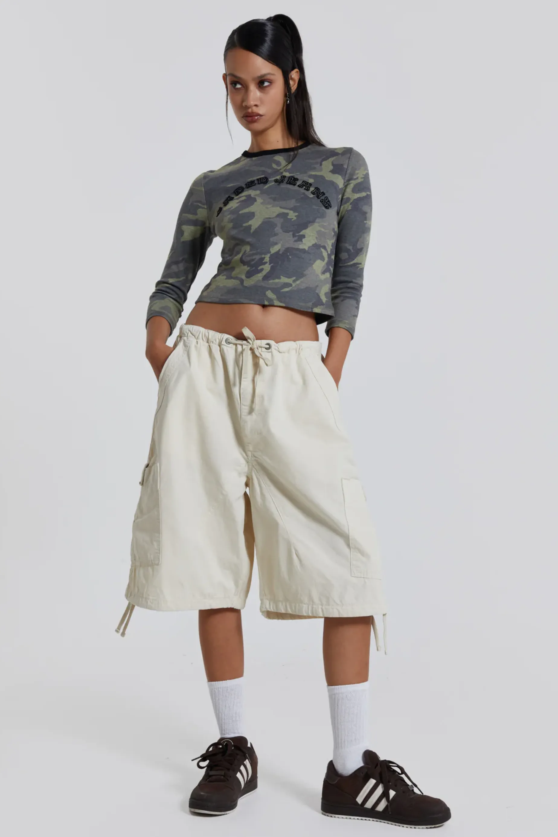 Jaded London Ecru Parachute Cargo Shorts-Women Shorts & Jorts | Shorts & Jorts