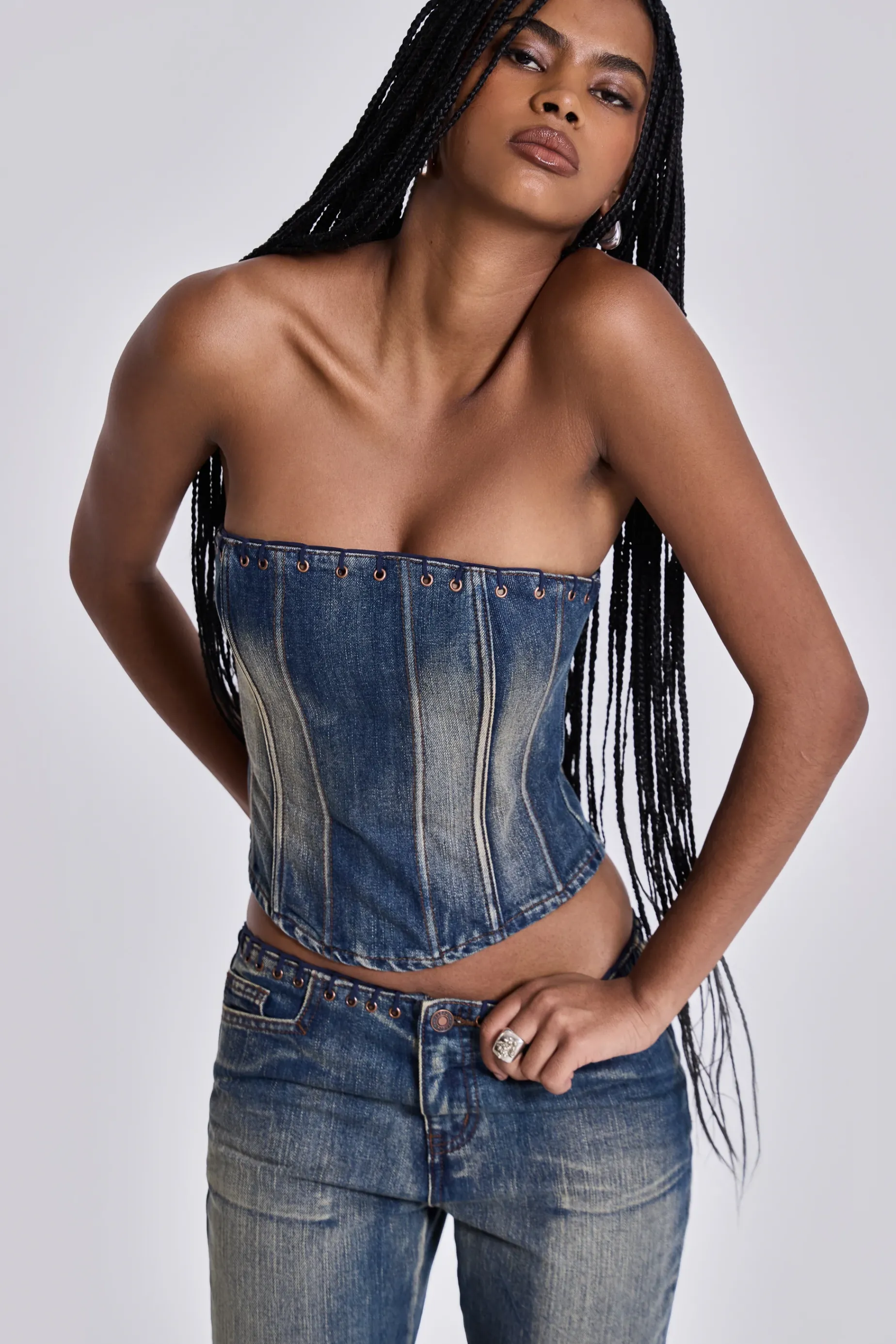 Jaded London Elia Denim Corset Top-Women Crop Tops | Corsets