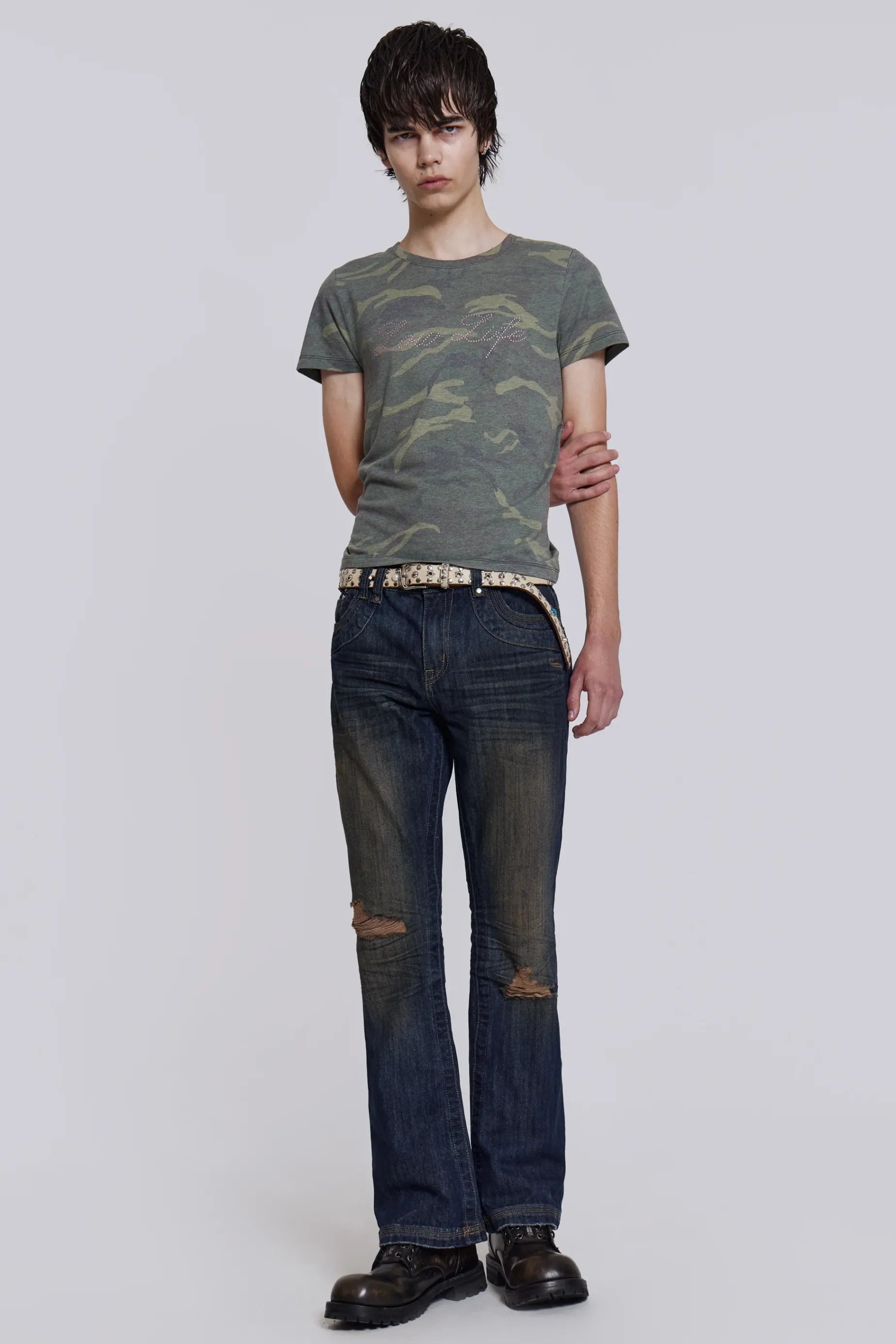 Jaded London Embroidered Bass Jeans- Bootcut Jeans