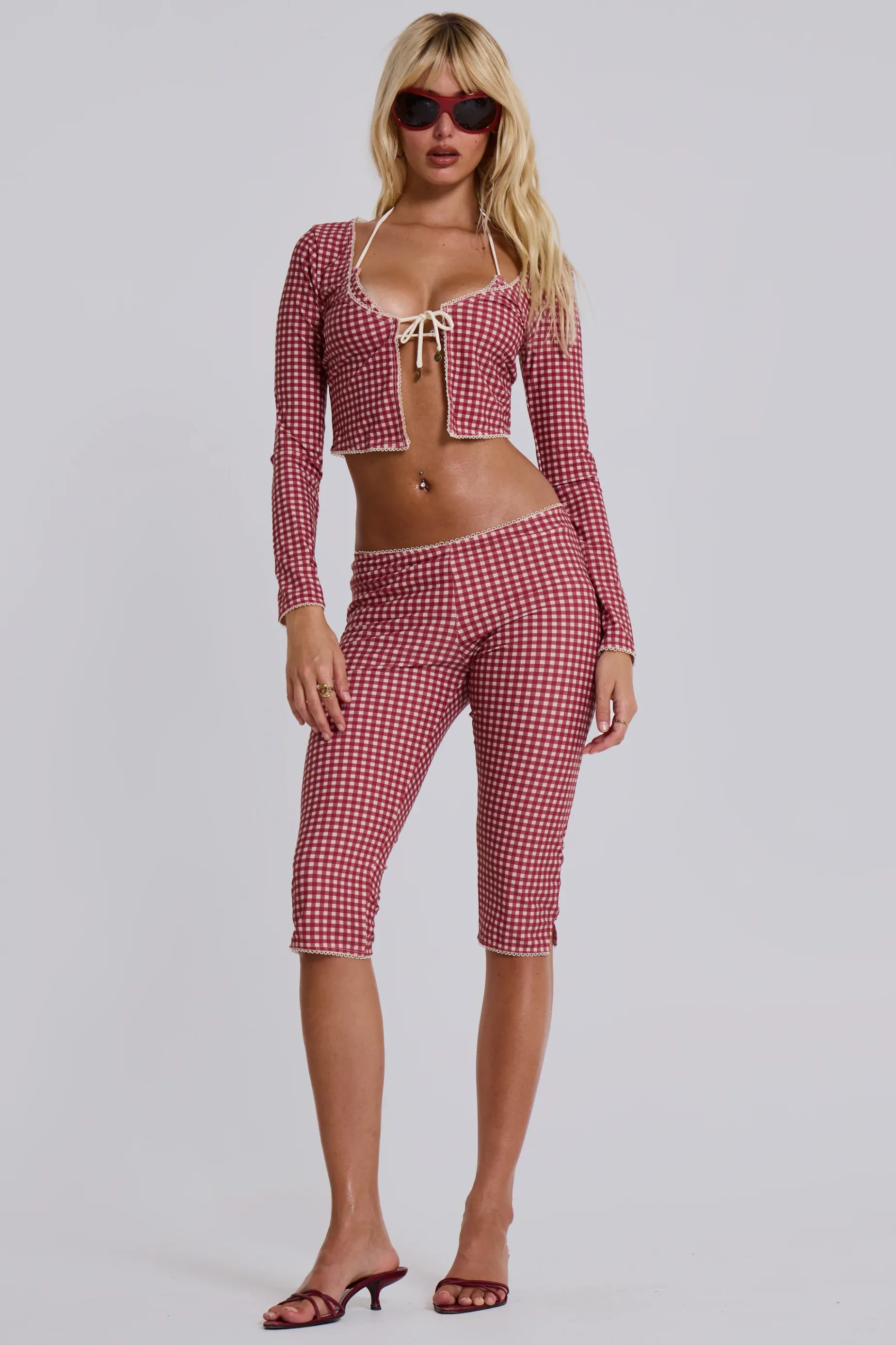 Jaded London Freda Gingham Swim Capri Trousers-Women Beach Co-Ords | Beach Co-ords