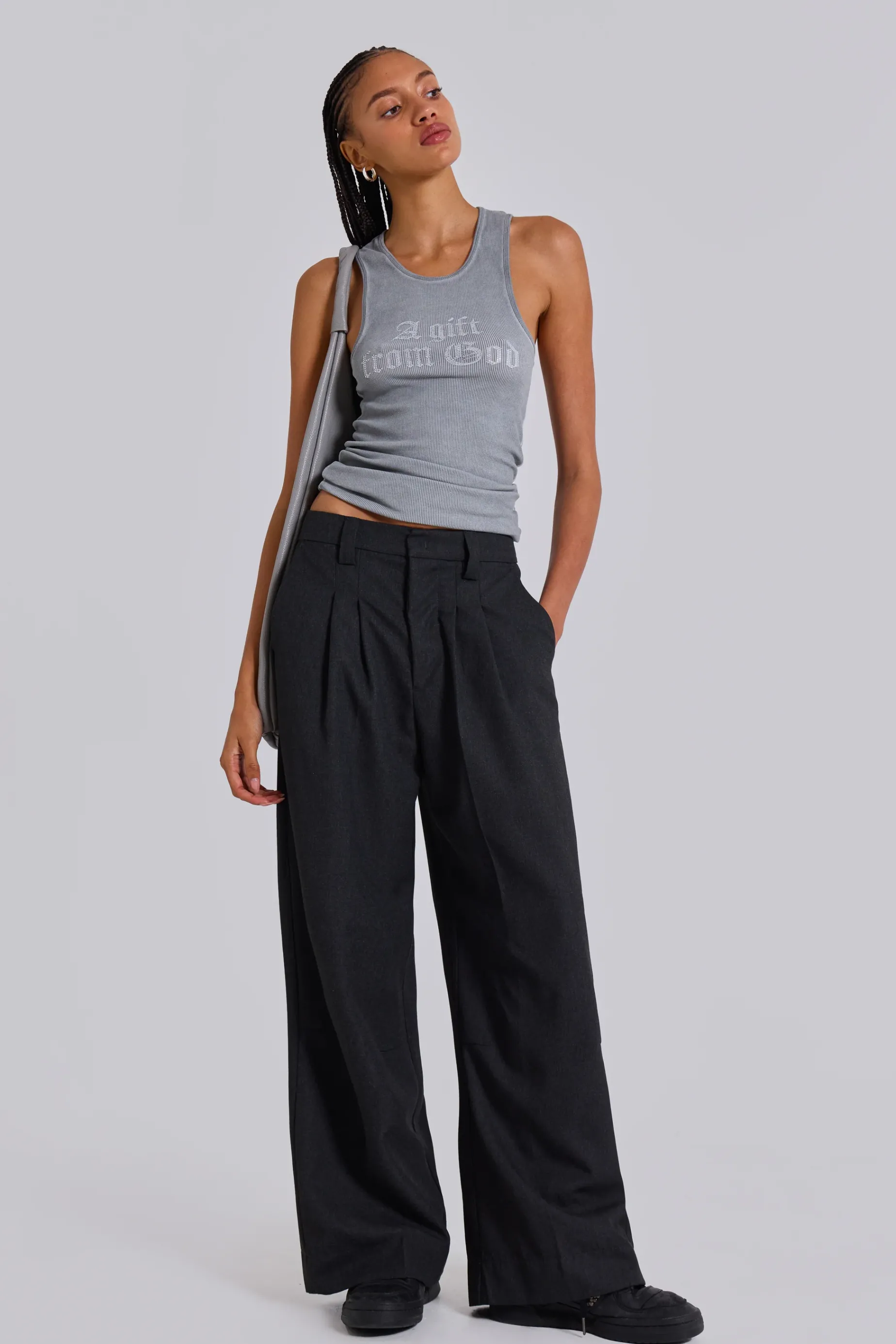 Jaded London Goliath Charcoal Suit Pants-Women Trousers & Pants