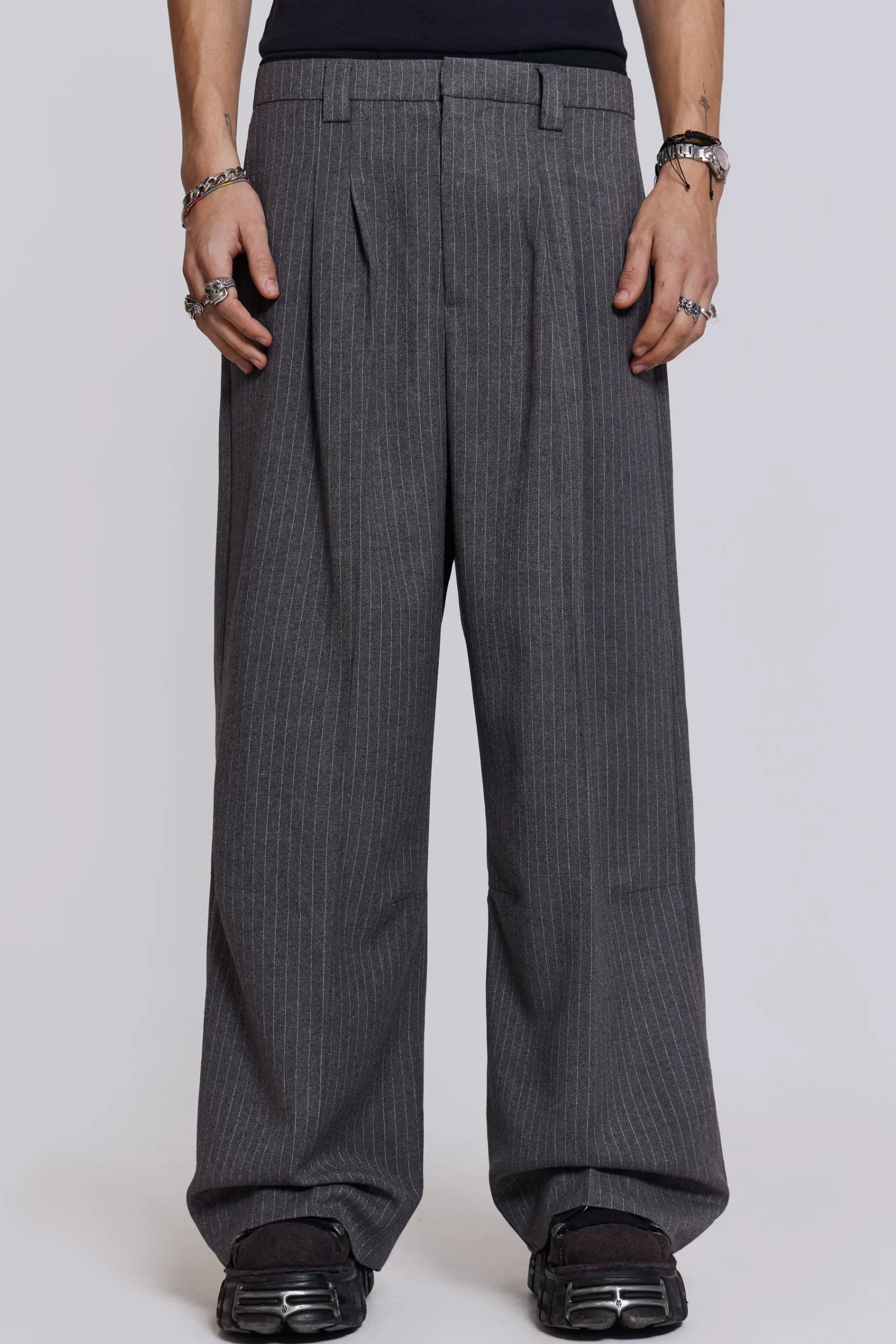 Jaded London Goliath Light Grey Pinstripe Suit Pants- Suit Trousers | Suit Trousers