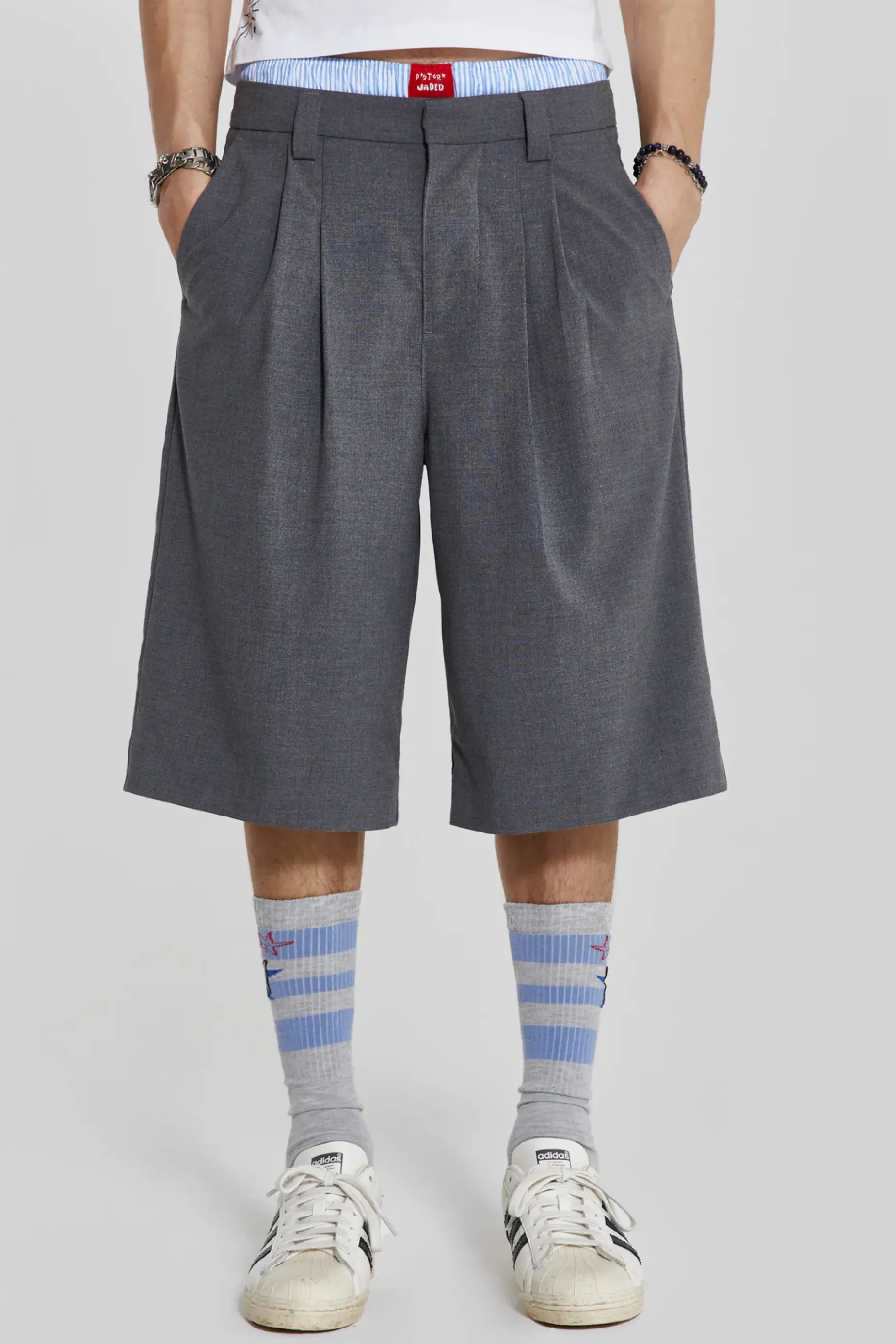 Jaded London Grey Goliath Tailored Shorts- Jorts & Shorts