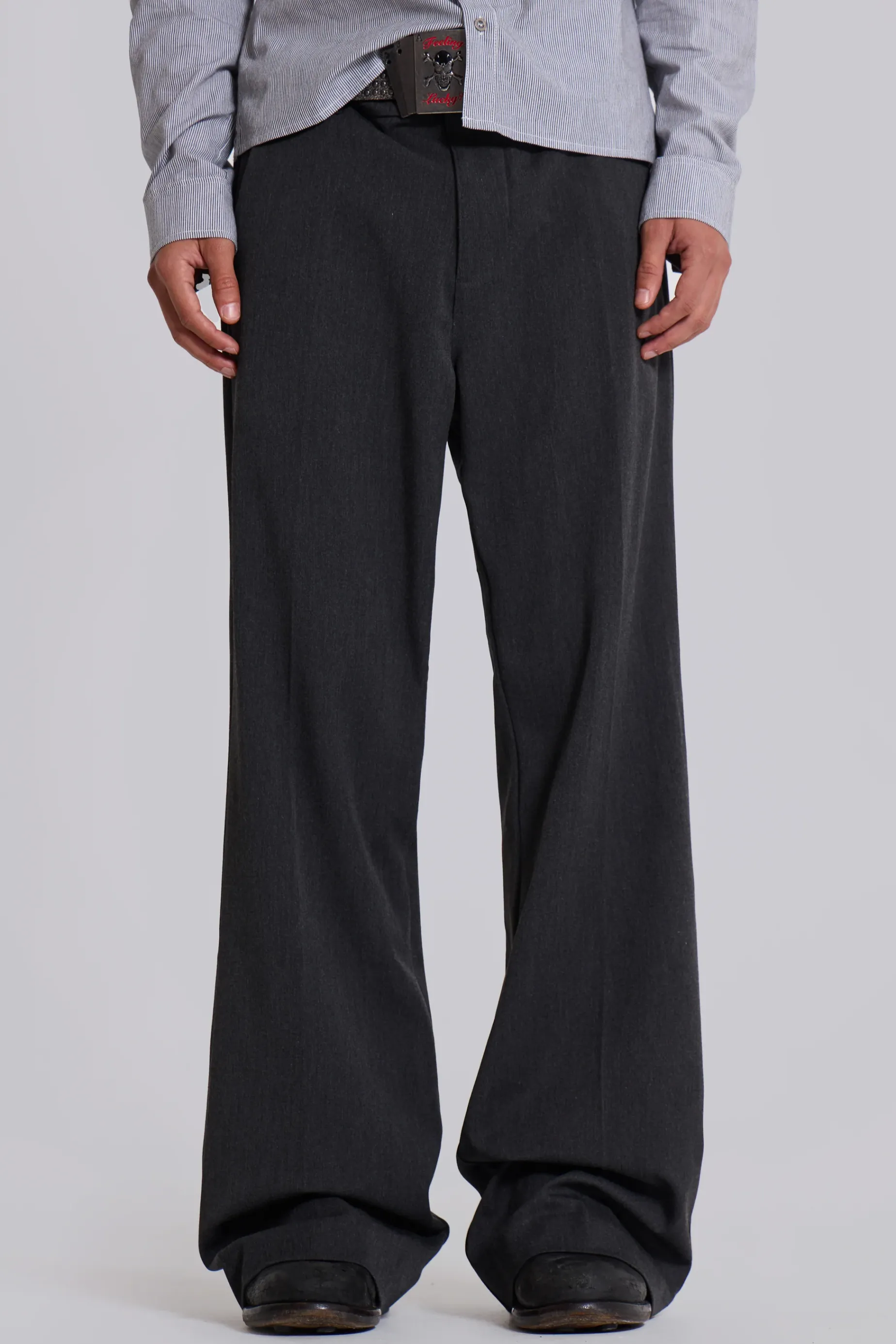 Jaded London Grey Stacked Bootcut Suit Pants- Suit Trousers | Suit Trousers