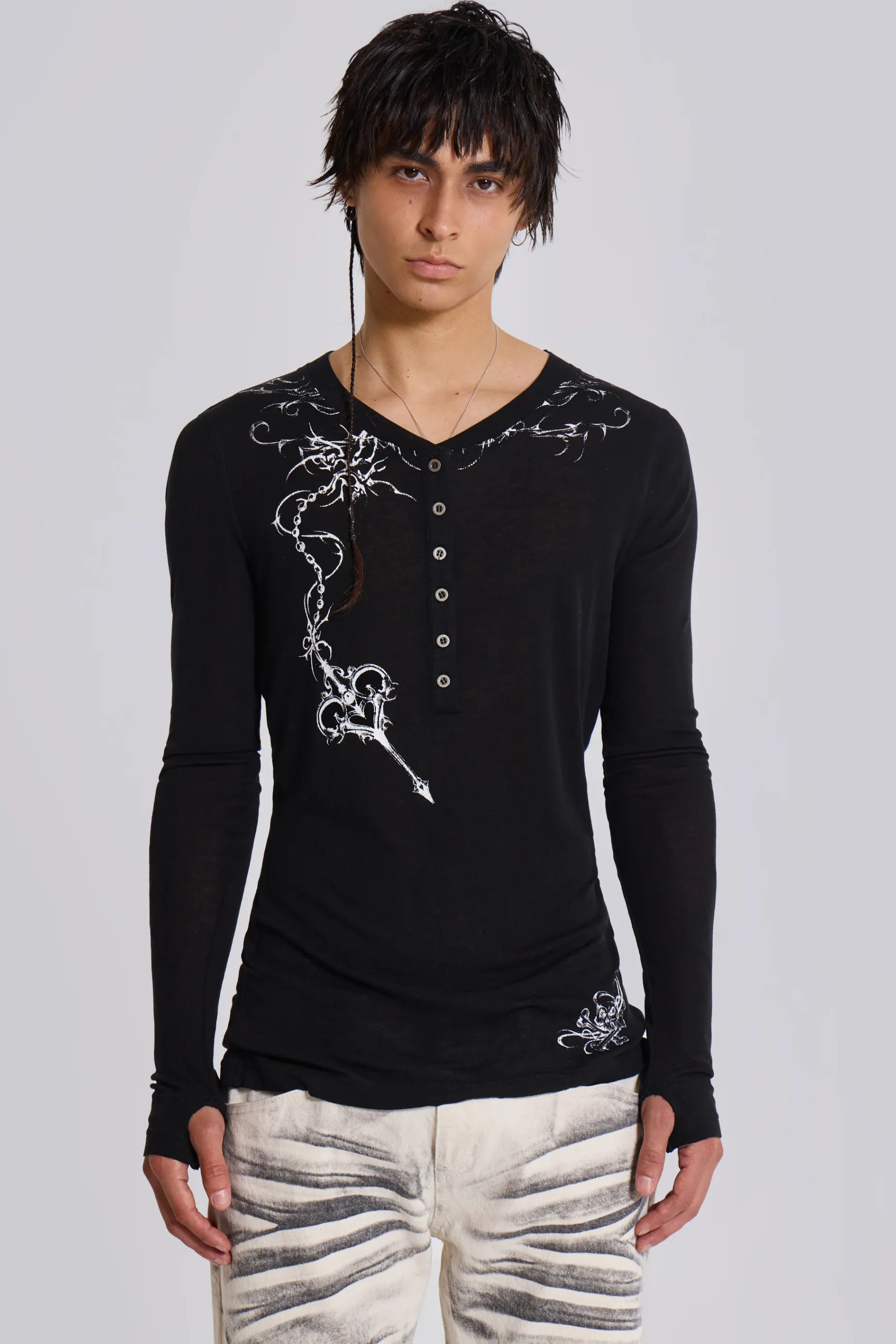 Jaded London Ines Black Henley Top- T-shirts & Vests | Tops