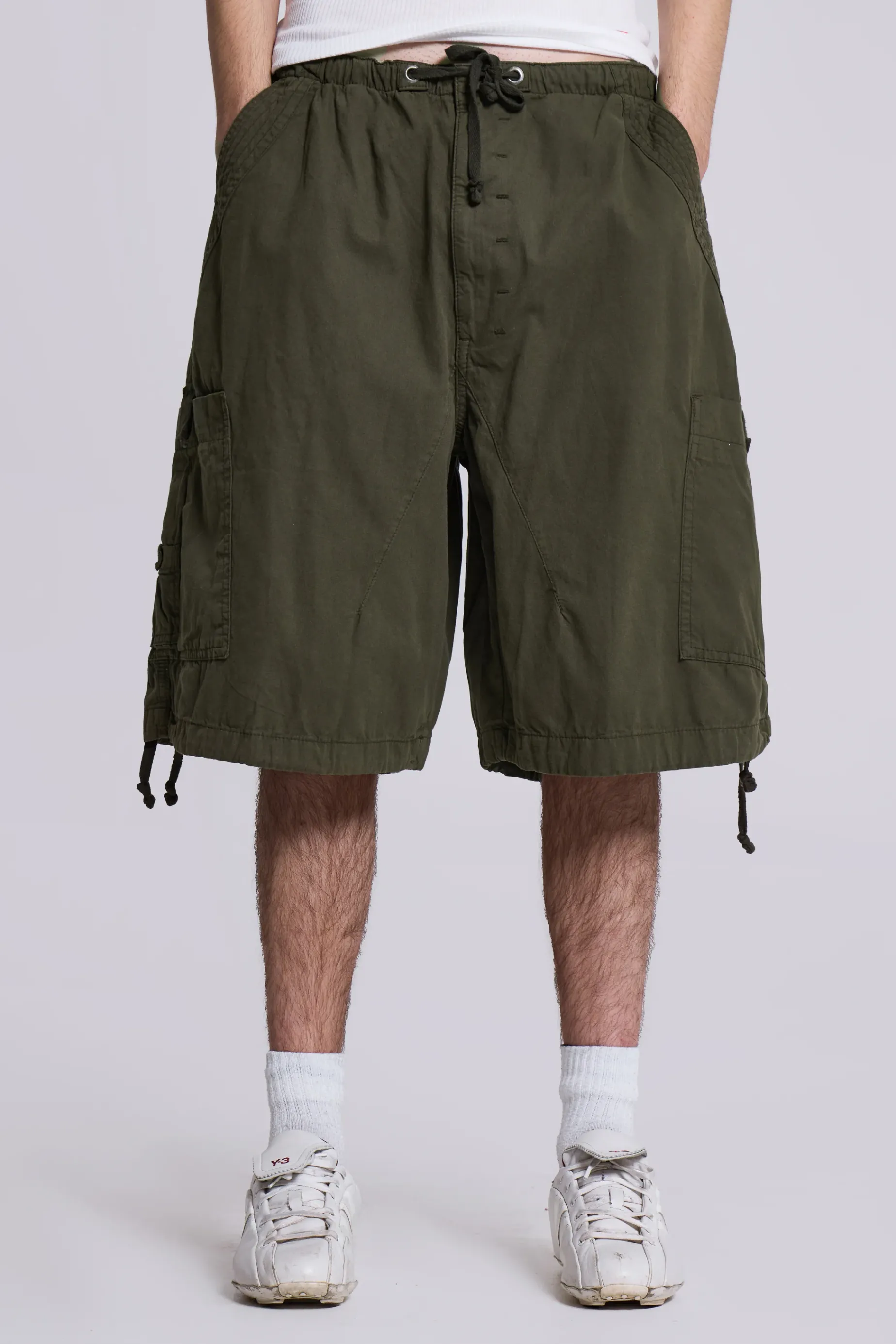 Jaded London Khaki Parachute Cargo Shorts- Jorts & Shorts | Parachute Pants