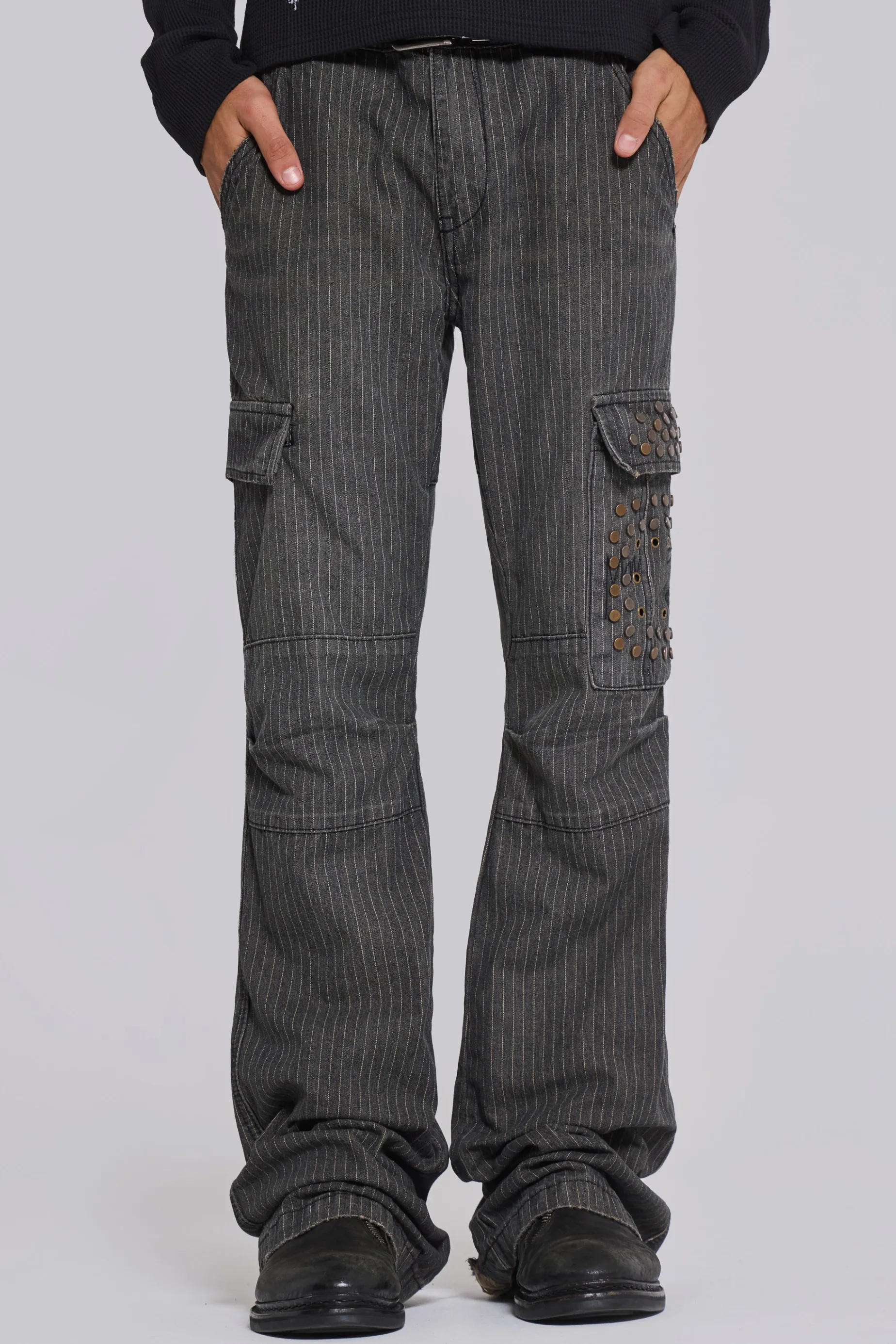 Jaded London Kita Bootcut Pinstripe Cargo Pants- Bootcut Jeans