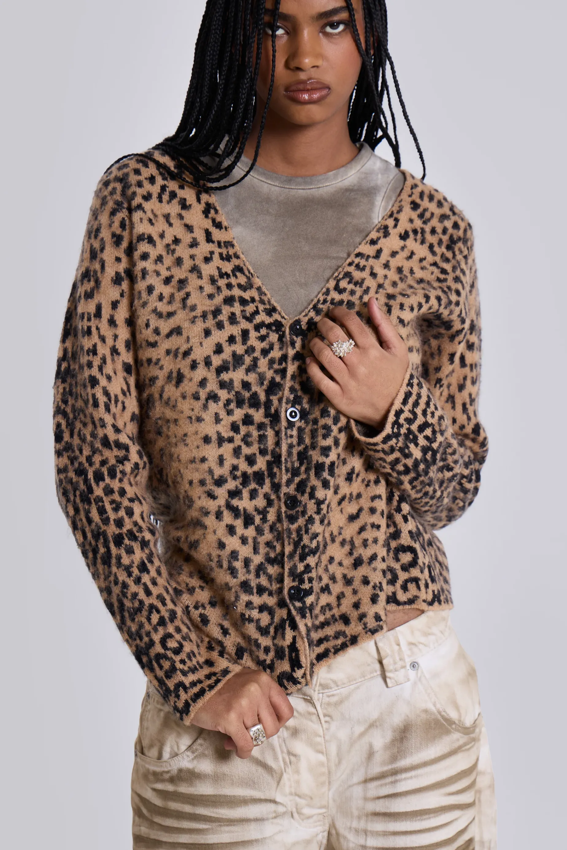 Jaded London Leopard Chuck Cardigan-Women Knitwear