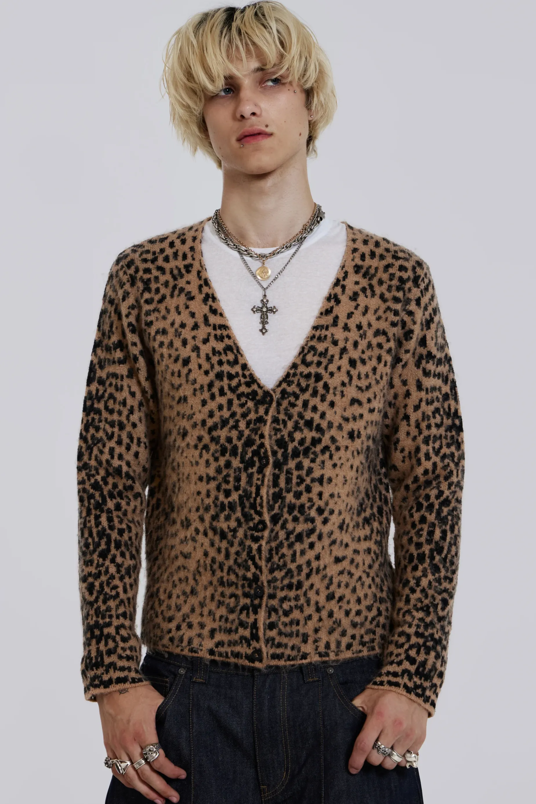 Jaded London Leopard Chuck Cardigan- Knitwear | Knitwear