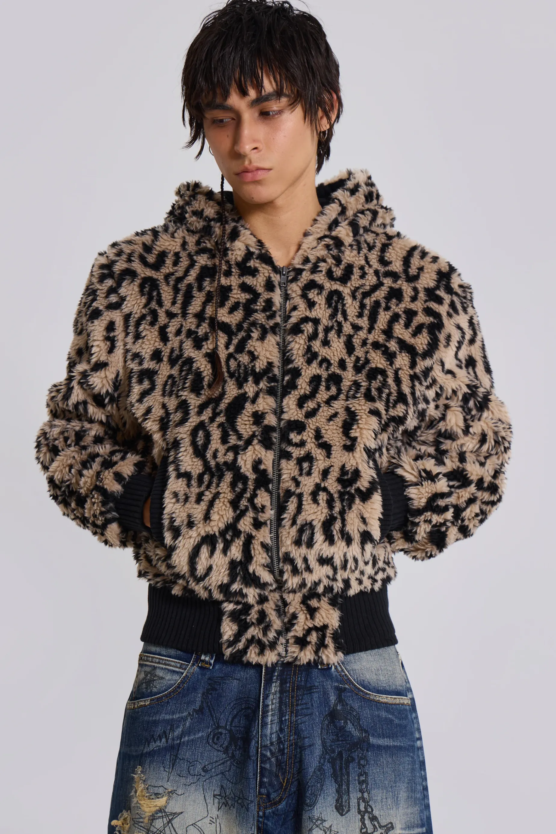 Jaded London Leopard Faux Fur Hooded Jacket- Outerwear