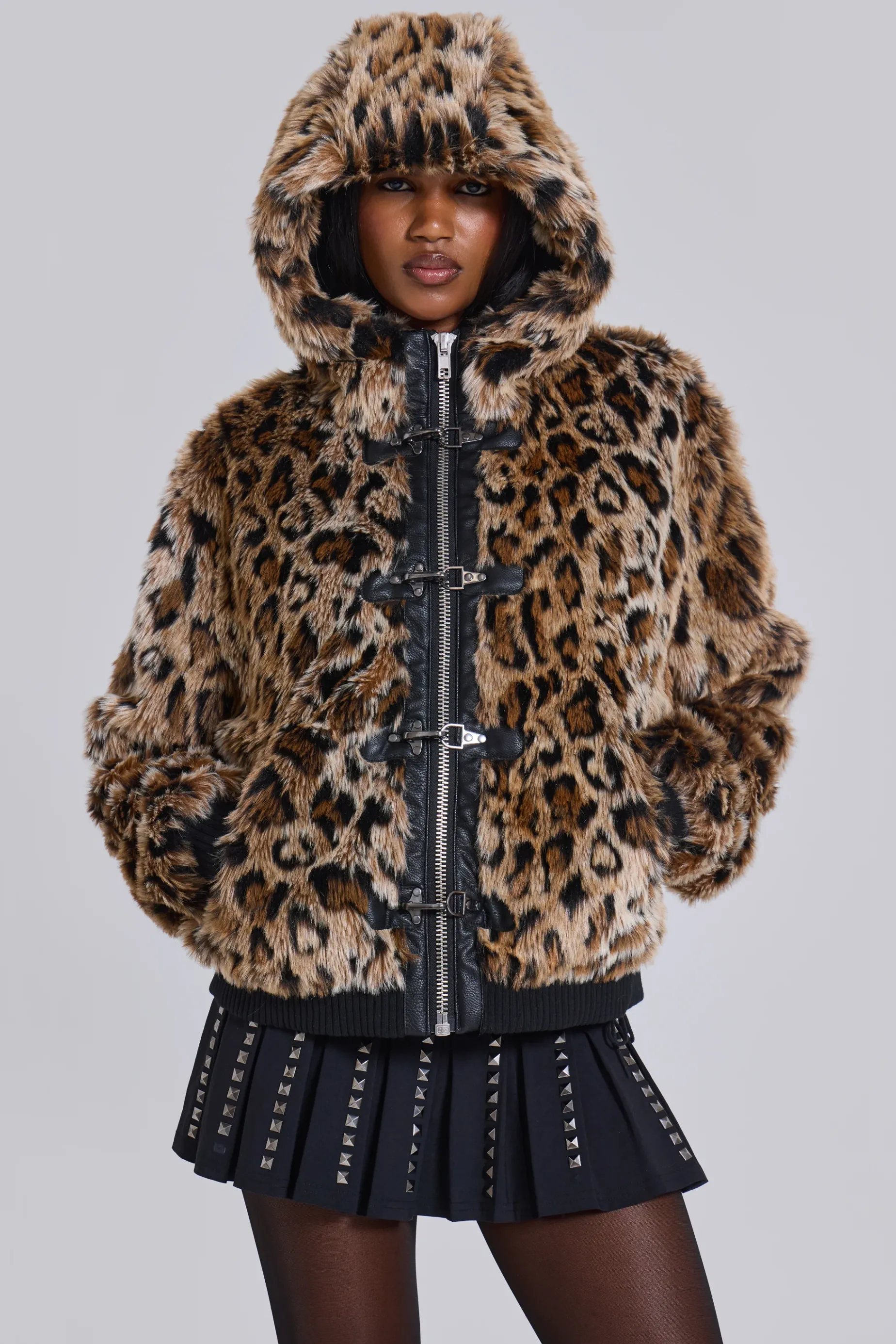 Jaded London Leopard Faux Fur Hooded Mendoza Jacket-Women Faux Fur Jackets & Coats | Jackets