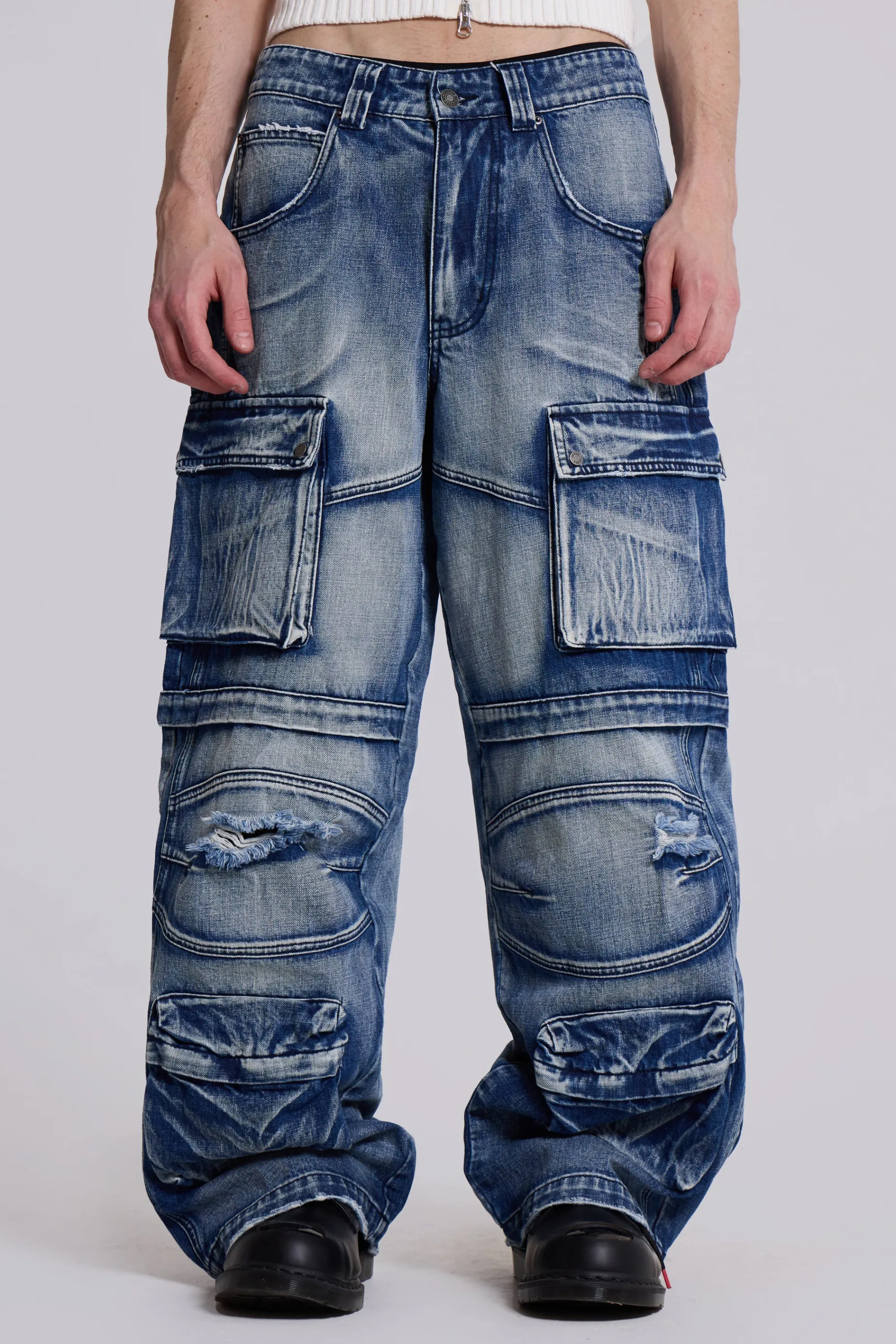 Jaded London Light Wash Apex Denim Cargos- Cargo Pants | Cargo Pants