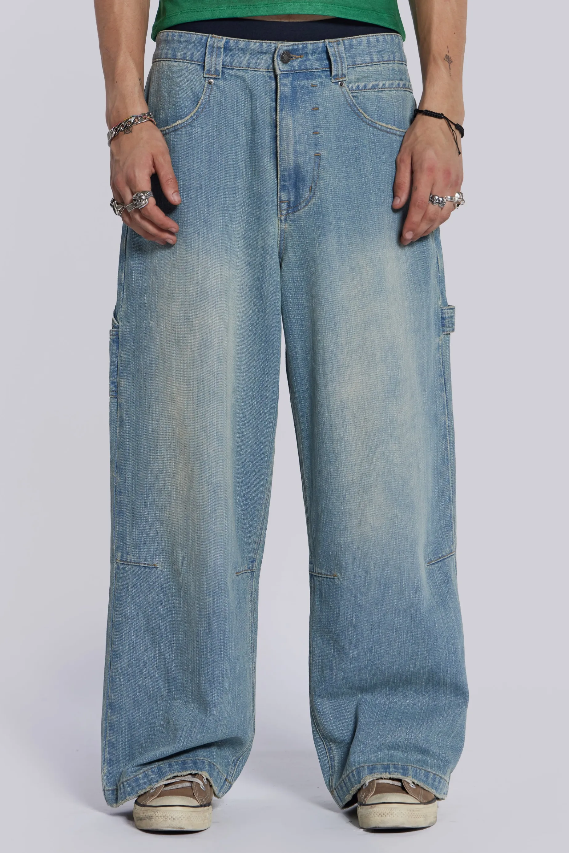 Jaded London Light Wash Colossus Carpenter Jeans- Baggy Jeans | Colossus Jeans