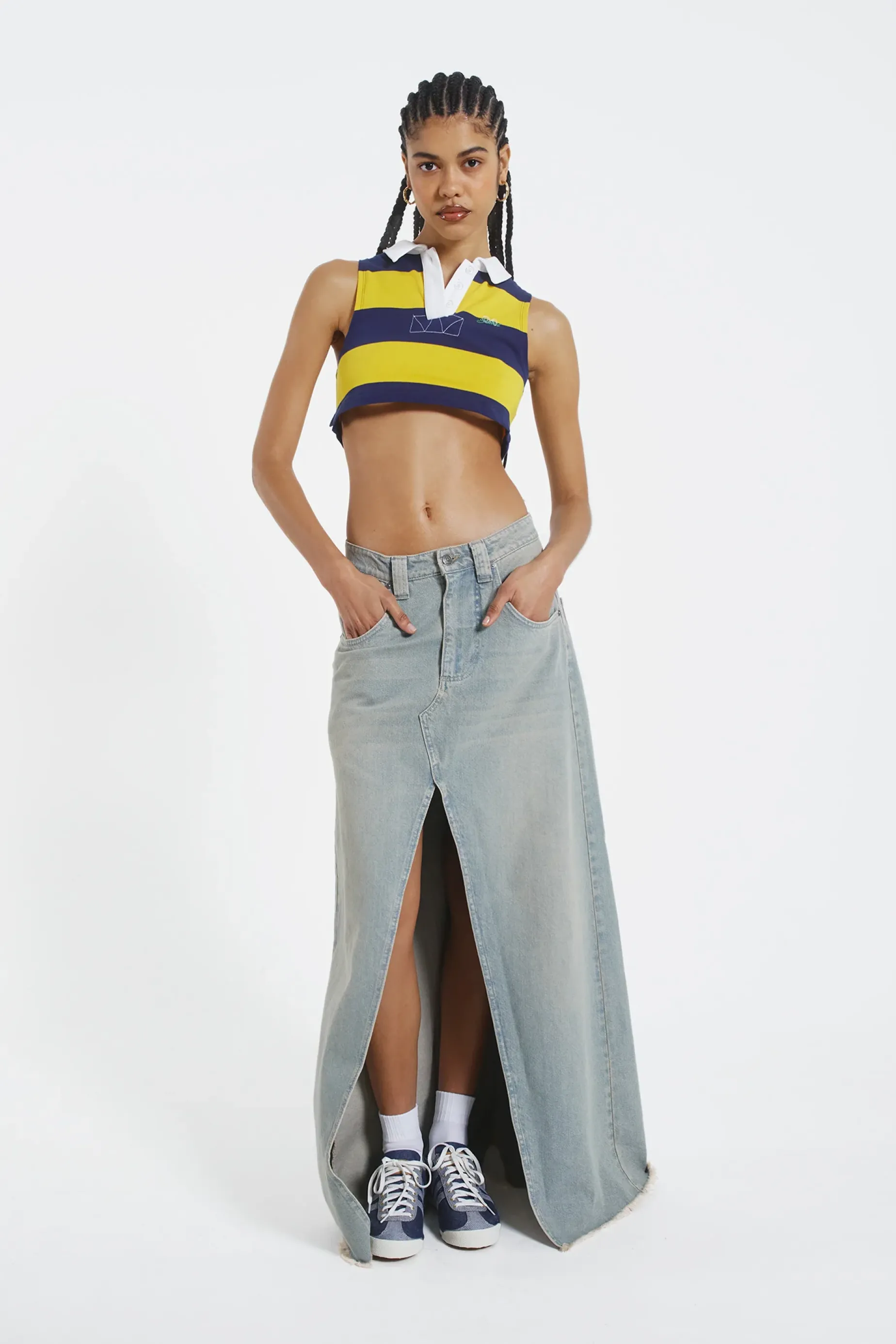 Jaded London Light Wash Denim Colossus Maxi Skirt-Women Maxi Skirts | Denim Skirts