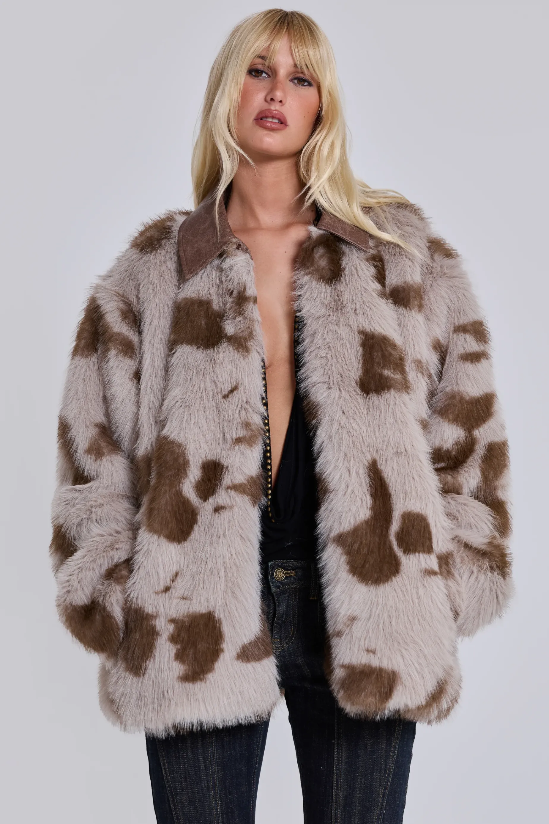 Jaded London Lorax Cow Faux Fur Jacket-Women Faux Fur Jackets & Coats | Jackets