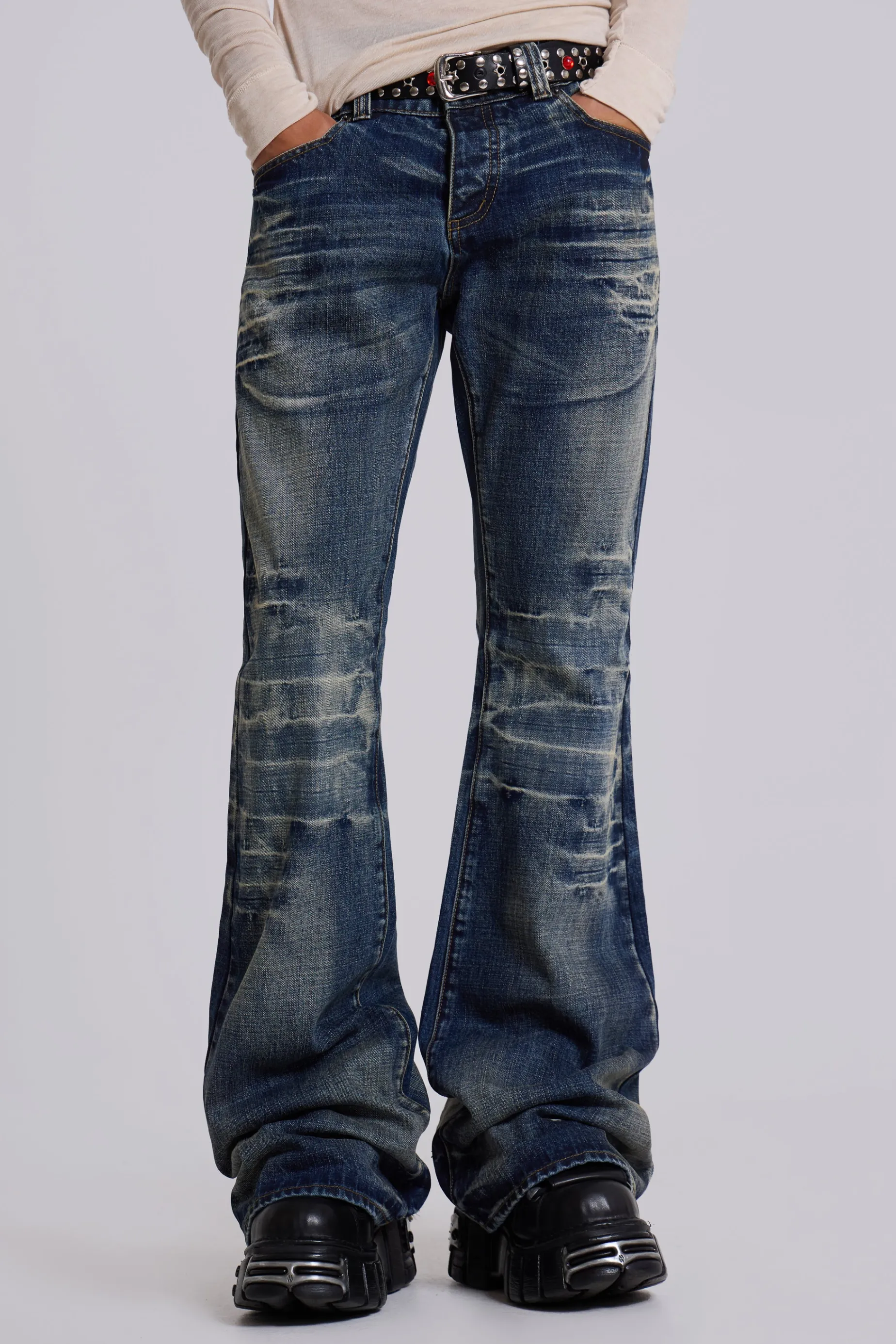 Jaded London Mid Blue Drift Jeans- Bootcut Jeans