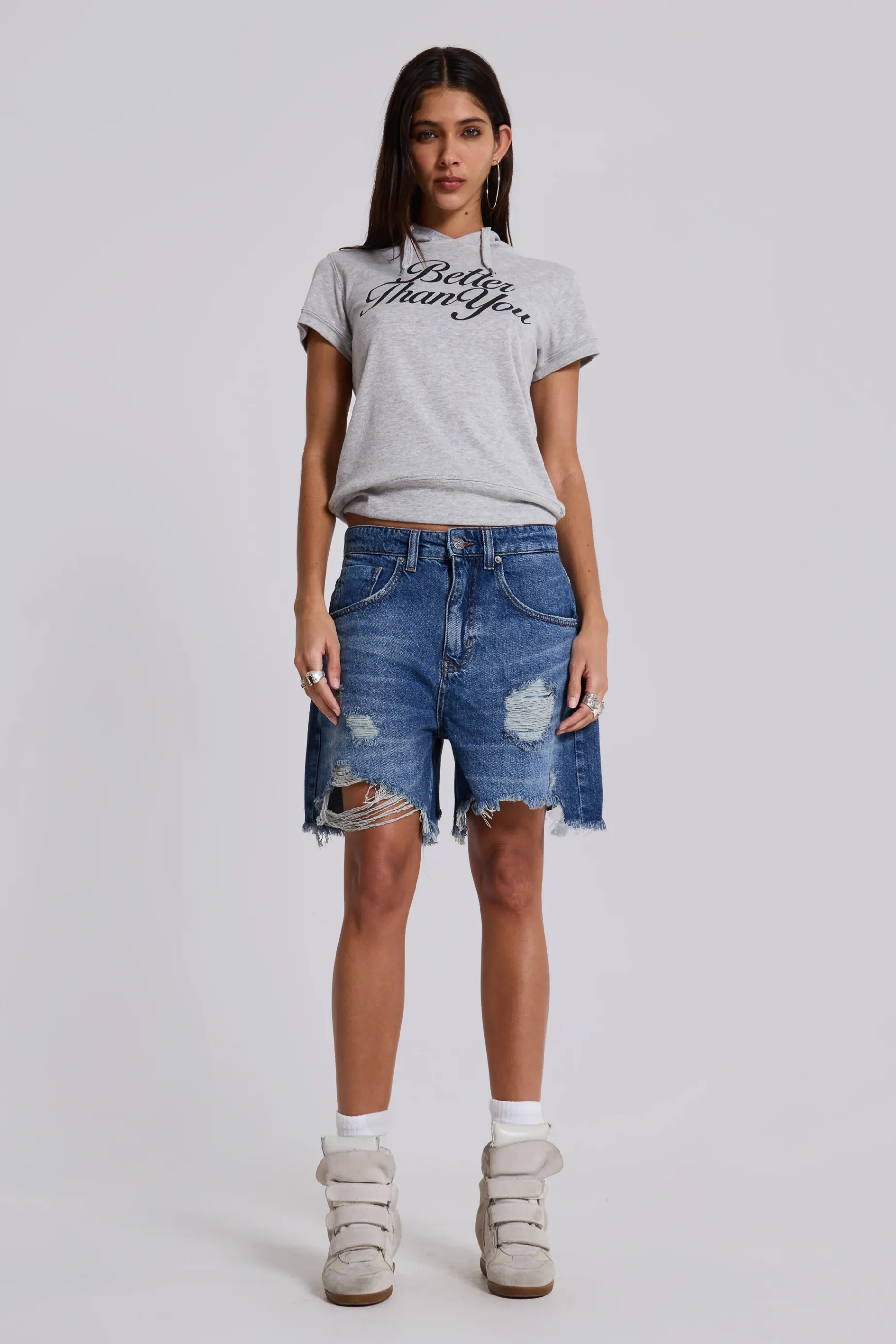 Jaded London Mid Blue Revenge Jorts-Women Jorts | Shorts & Jorts