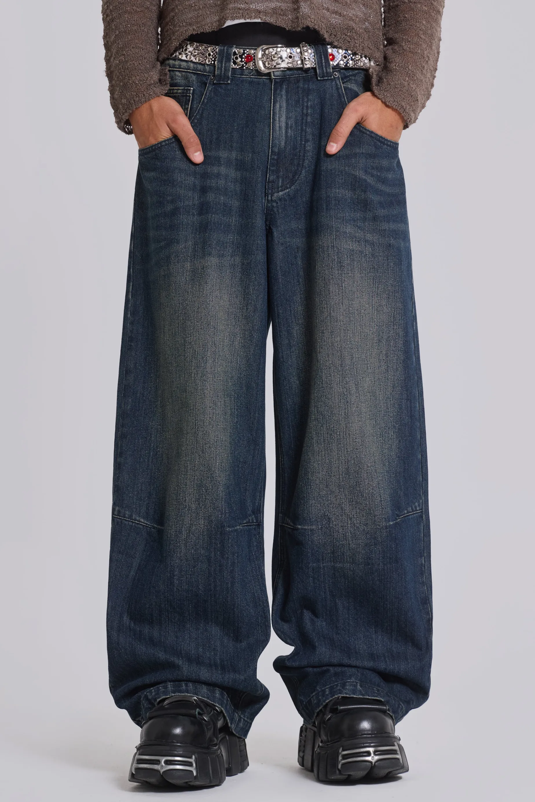 Jaded London Mid Blue Slub Colossus Jeans- Baggy Jeans | Colossus Jeans